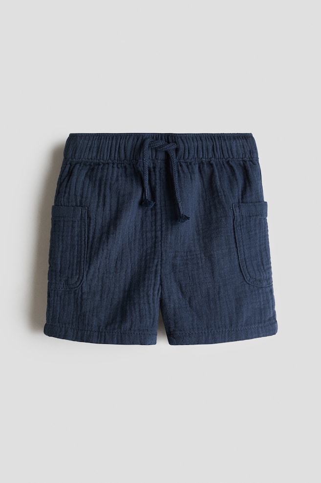 Cotton Muslin Shorts - Dark blue/Light beige/Light blue - 1