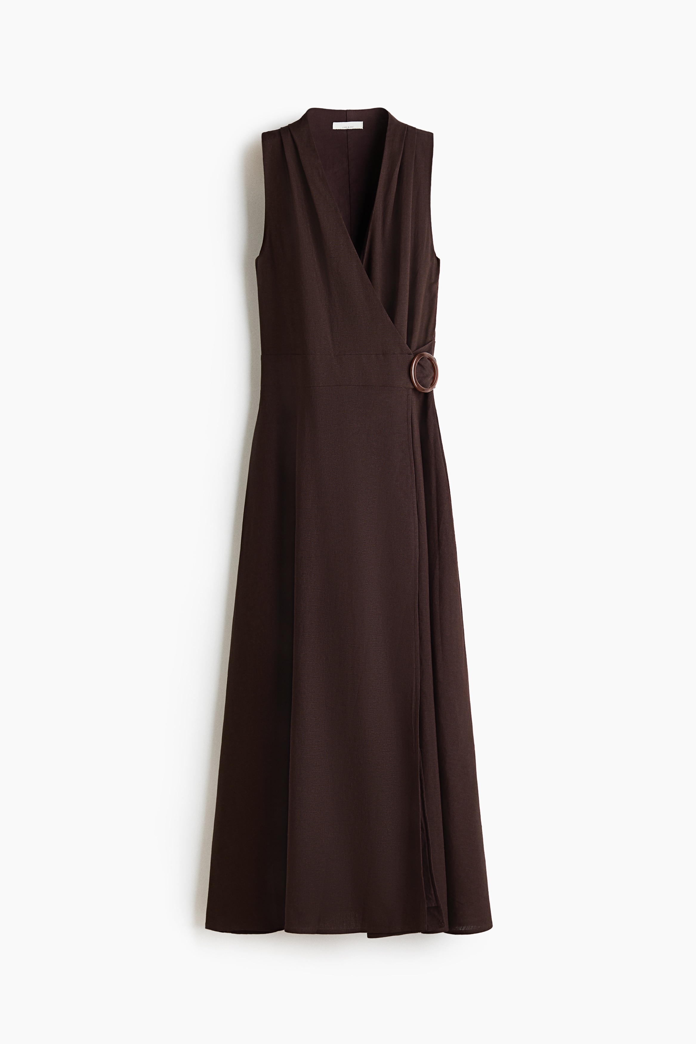 Wickelkleid aus Leinenmix - Dunkelbraun/Cremefarben/Schwarz