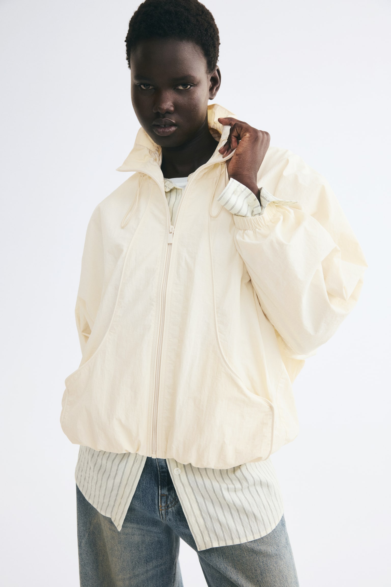 Oversized nylon jacket - Light beige/Black - 1
