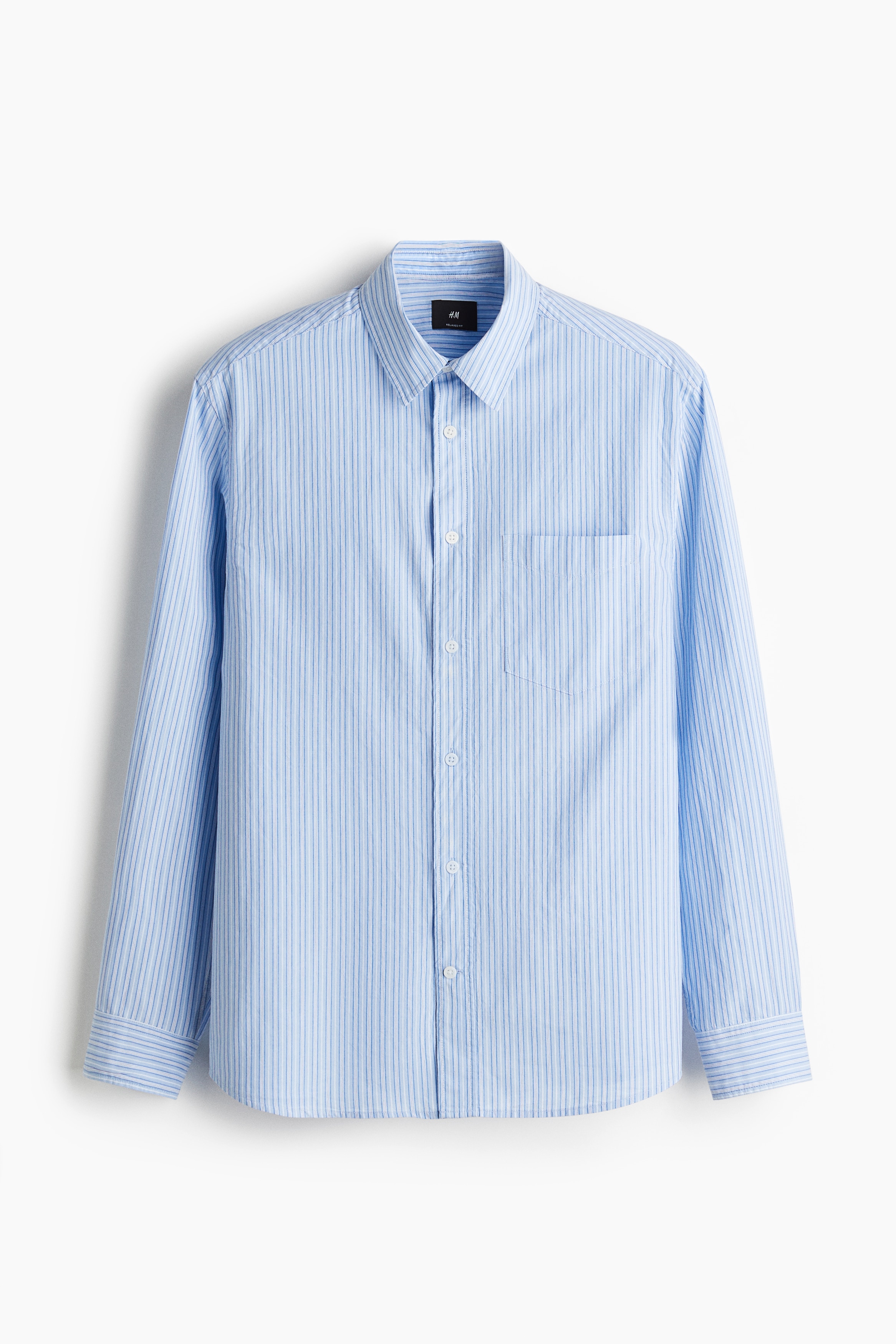 Chemise ample en popeline - Bleu clair/rayé/Blanc/à rayures grises