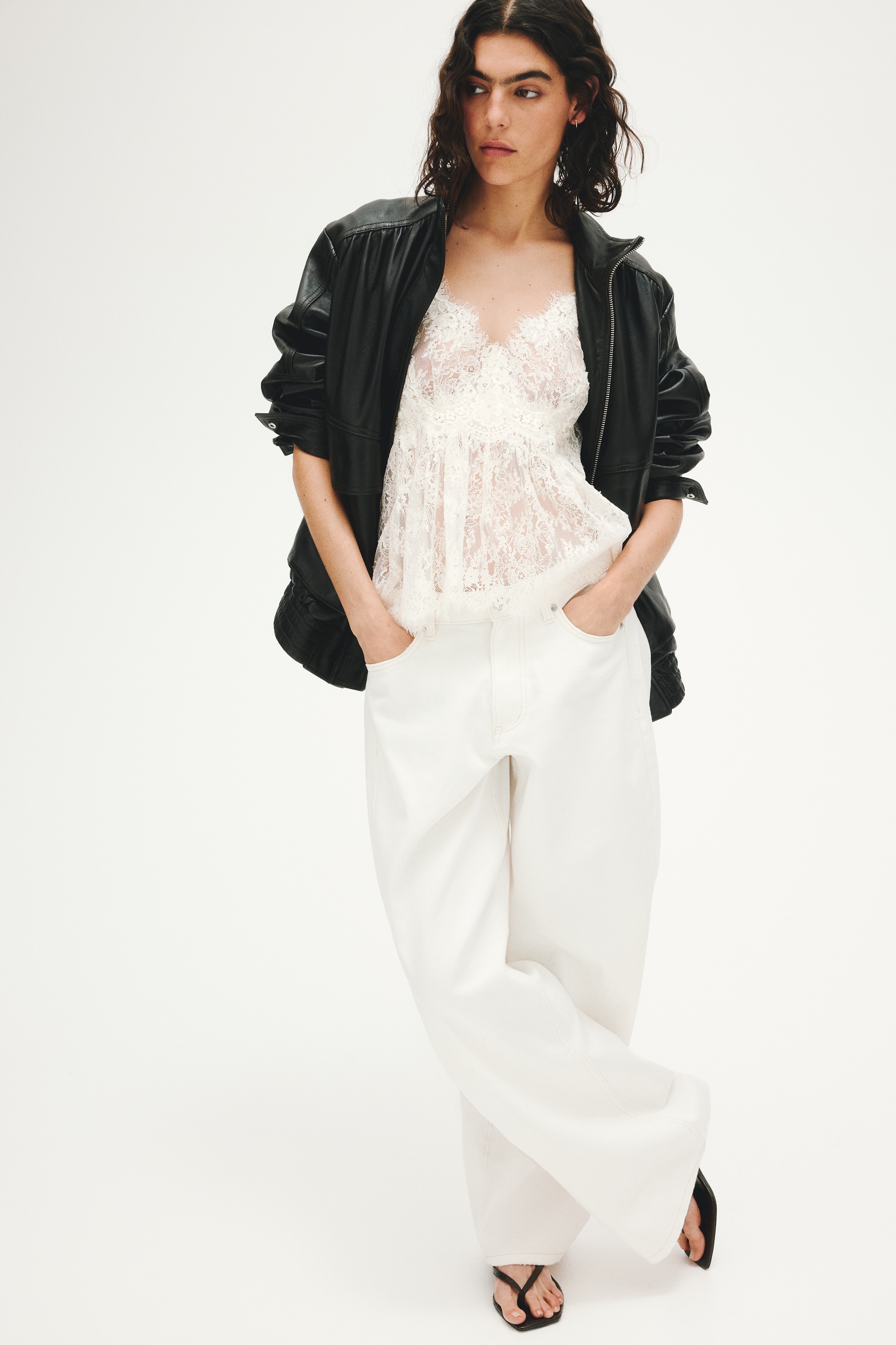 Barrel-leg jeans - White/Washed black