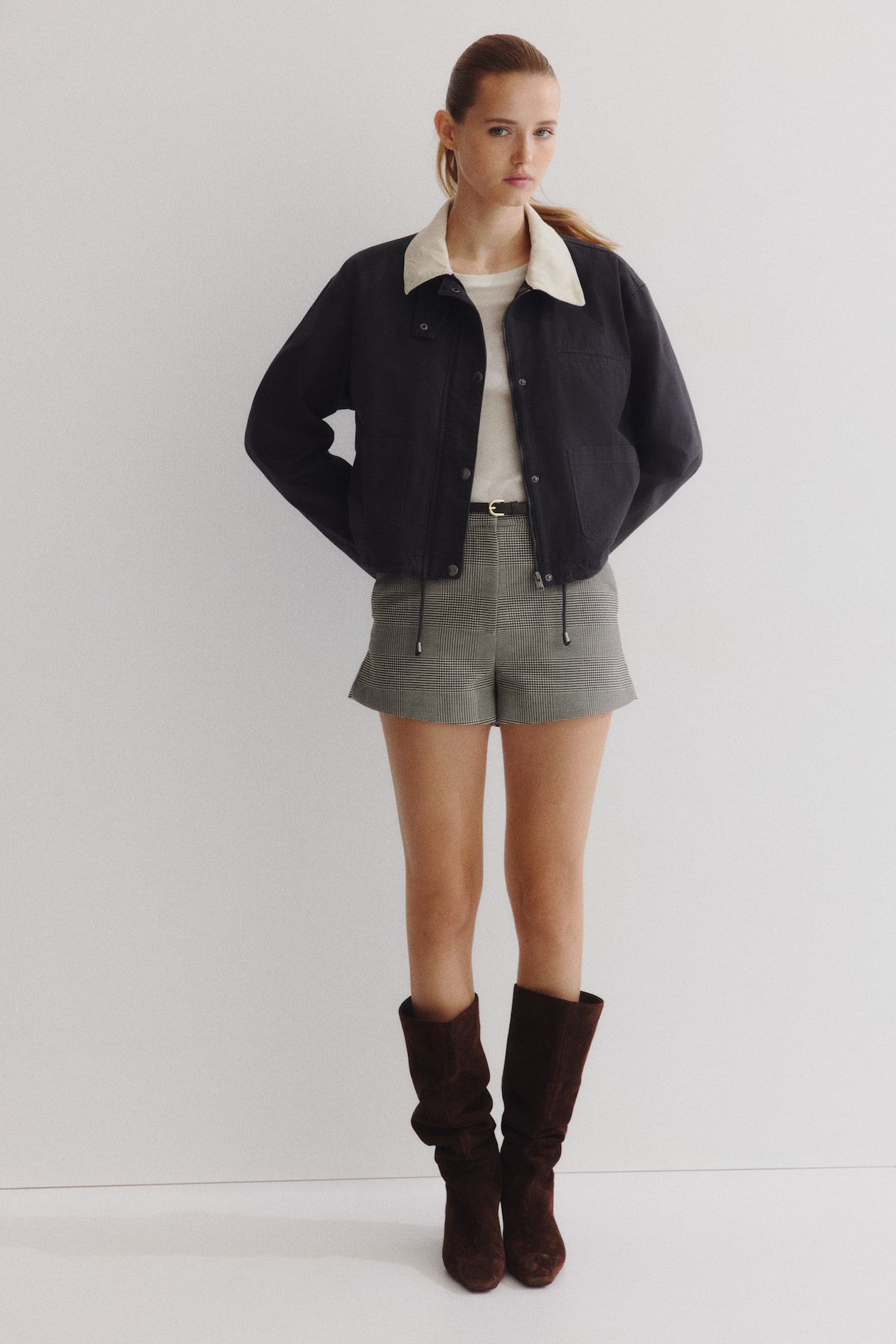 Corduroy-collar canvas jacket Dark grey Ladies H&M GB - Main Image