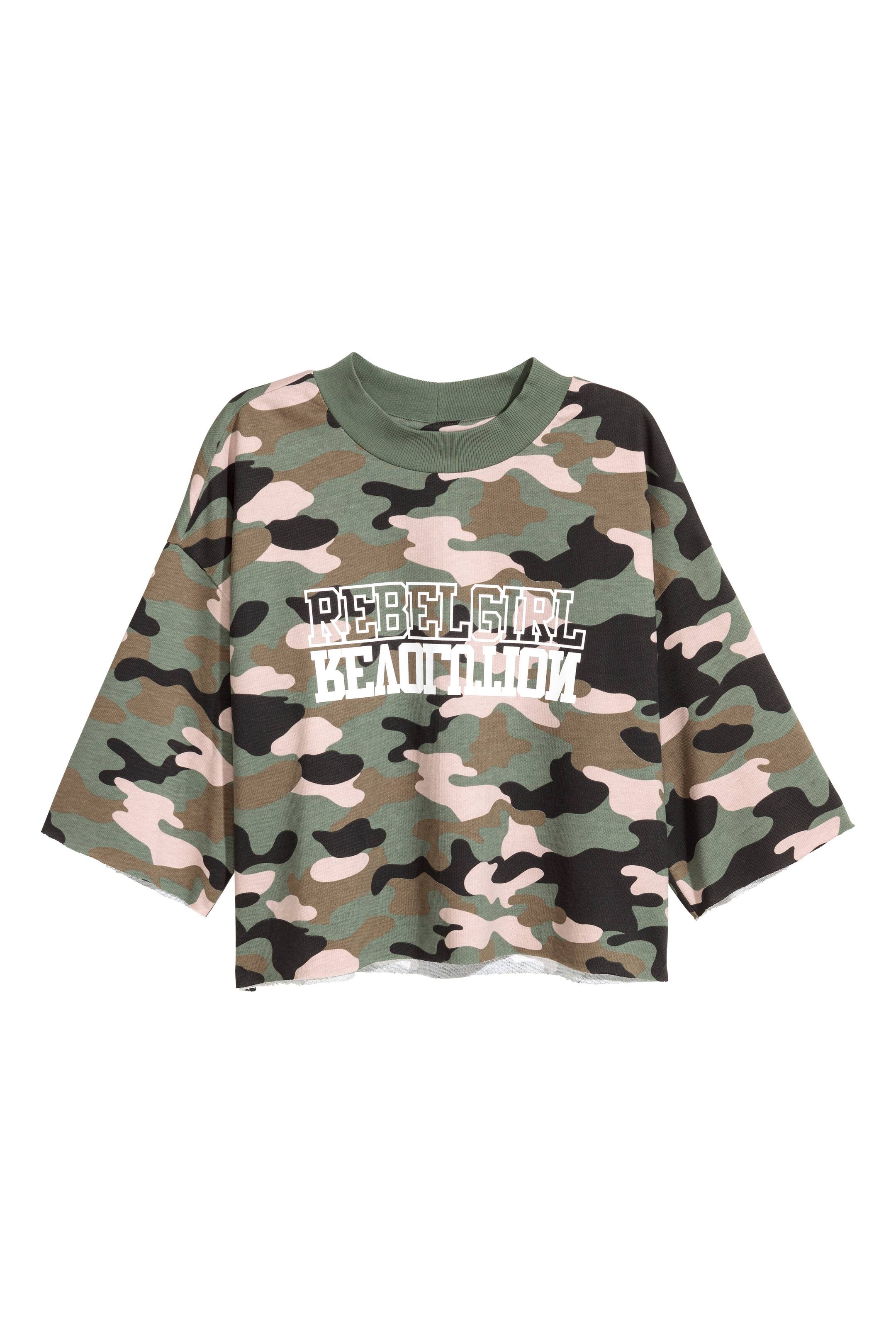 View larger image: Cropped sweatshirt - Khaki green/Patterned - Ladies | H&M GB 1