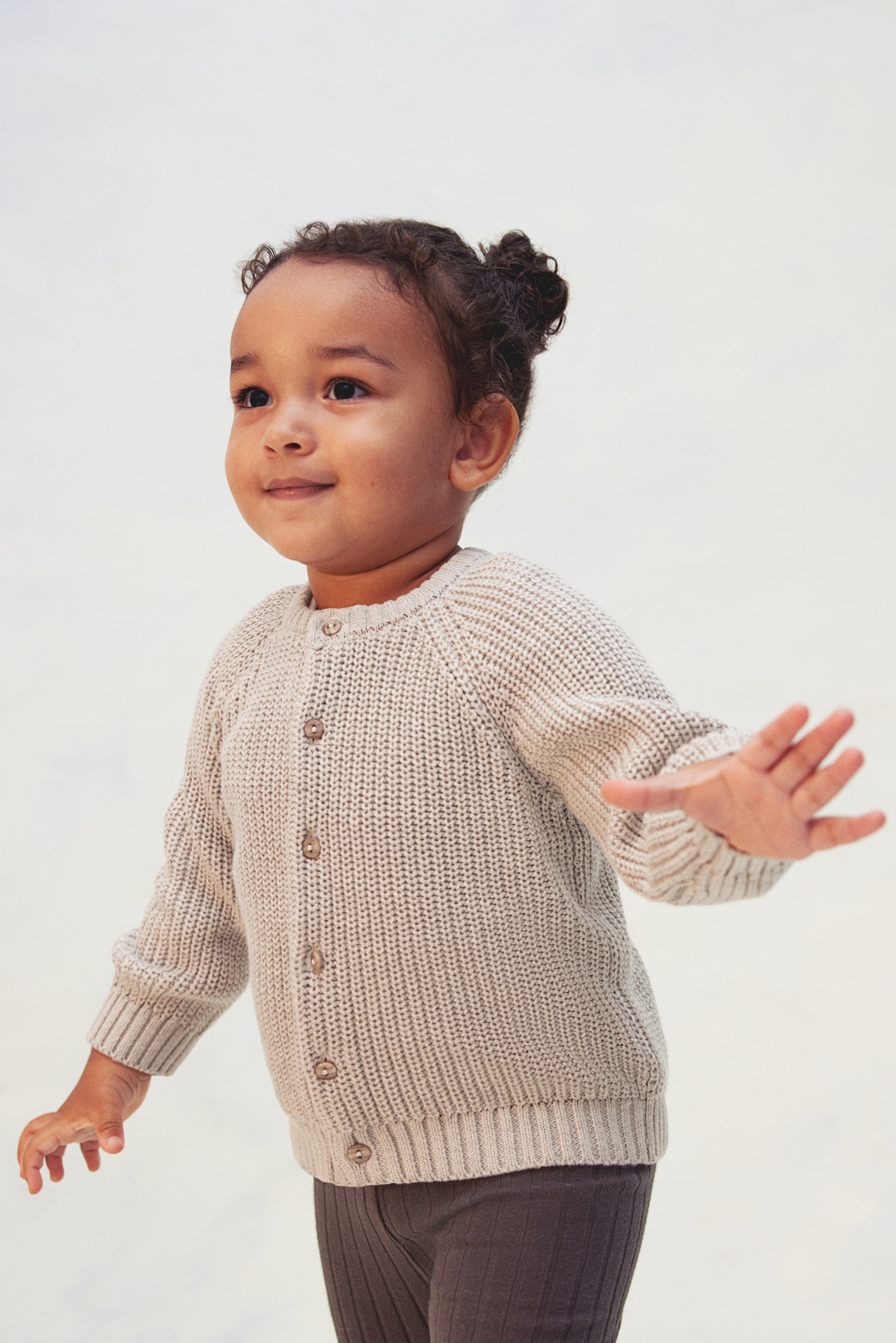 Patent-knit cotton cardigan - Beige - Kids | H&M GB 1