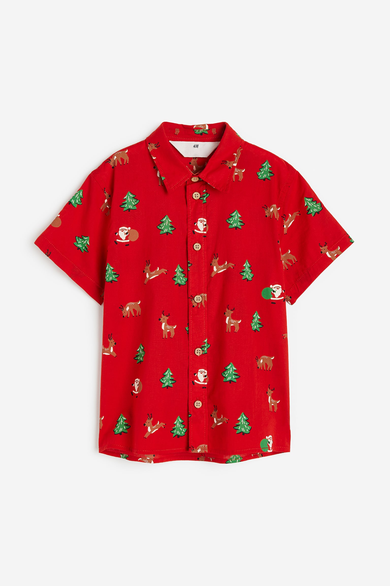 Short Sleeve Cotton Shirt - Red/Pattern - 1