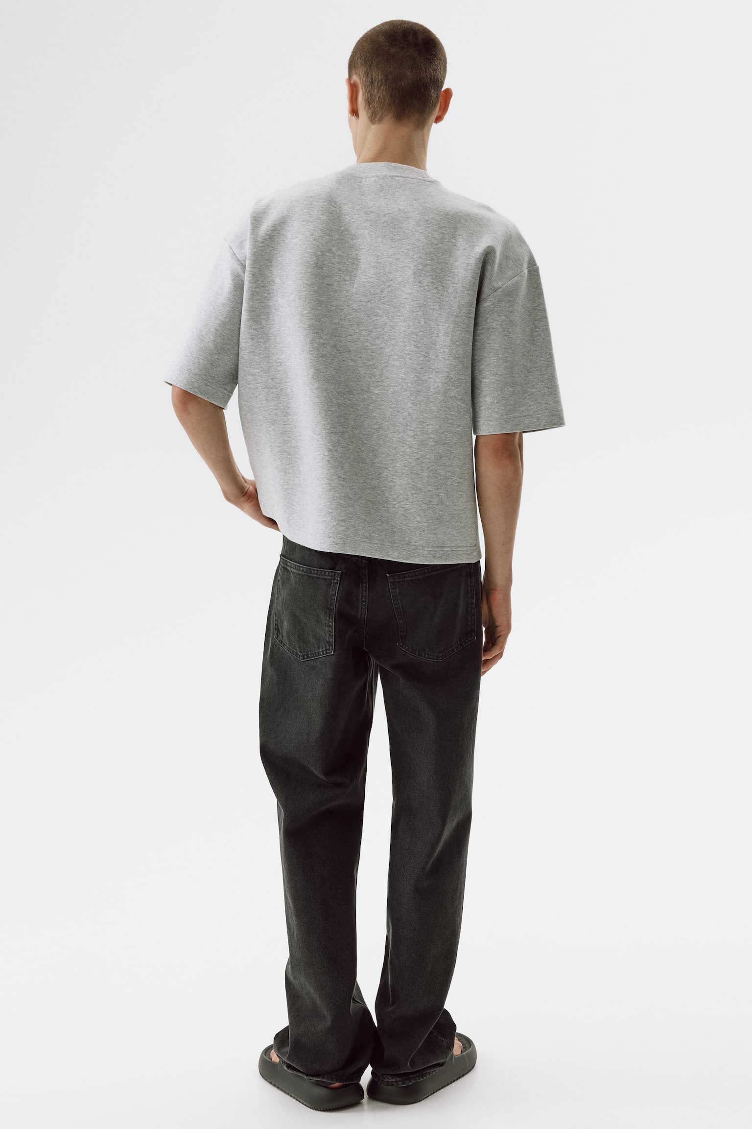 Oversized Fit Scuba T-shirt - Light grey marl/Cream/Light dusty green/Dark khaki green - 5