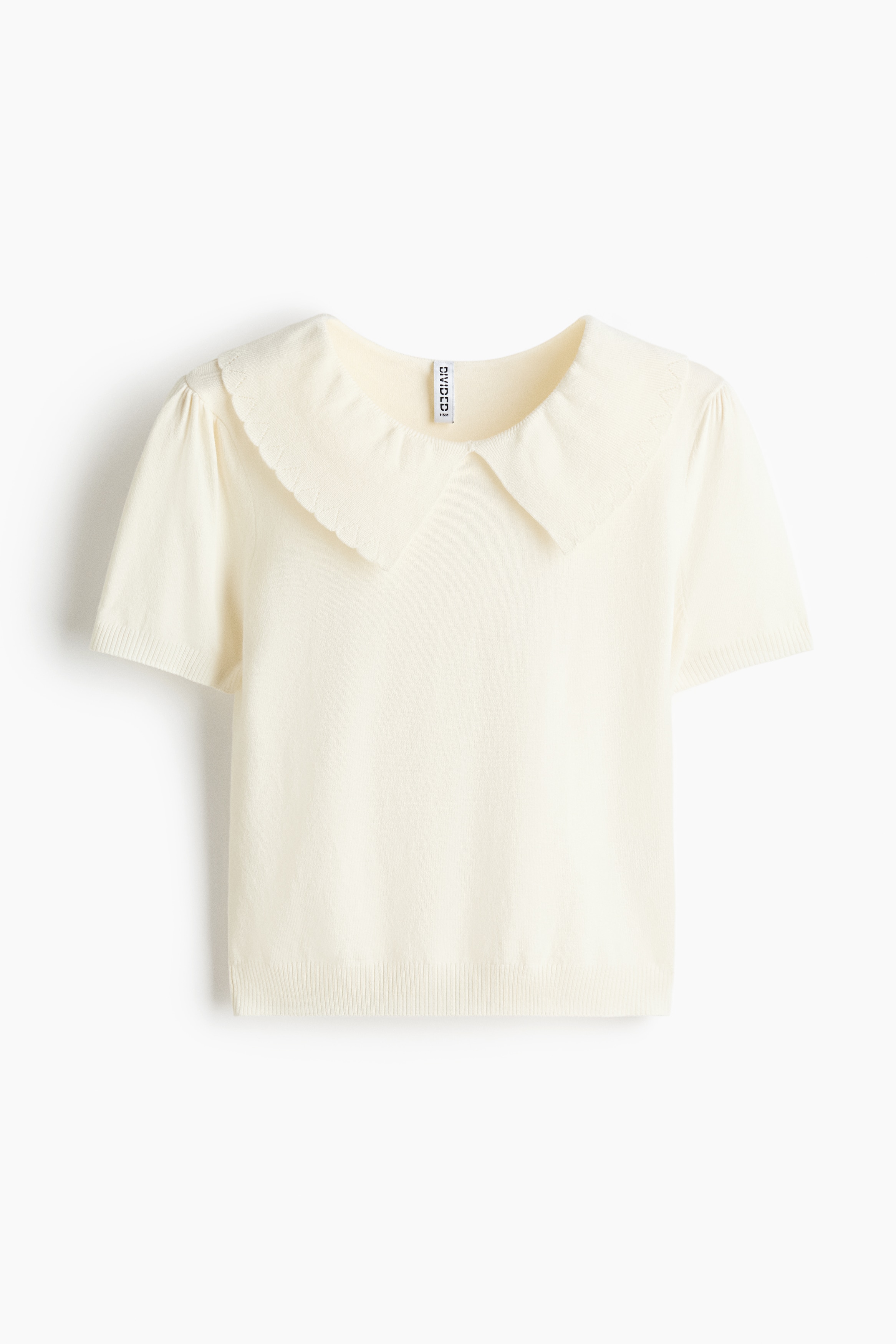 Fine-knit puff-sleeved top - Cream