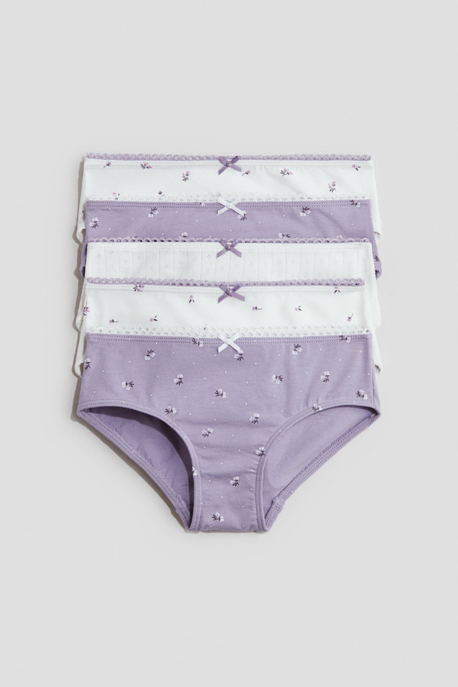 5-pack cotton briefs - Dusty purple/Floral/Dusty purple/Cherries/Light grey marl/Hearts