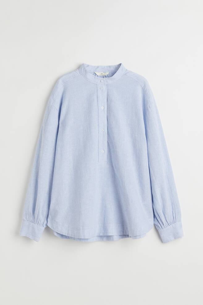 Popover linen-blend shirt - Light blue/White striped - 1