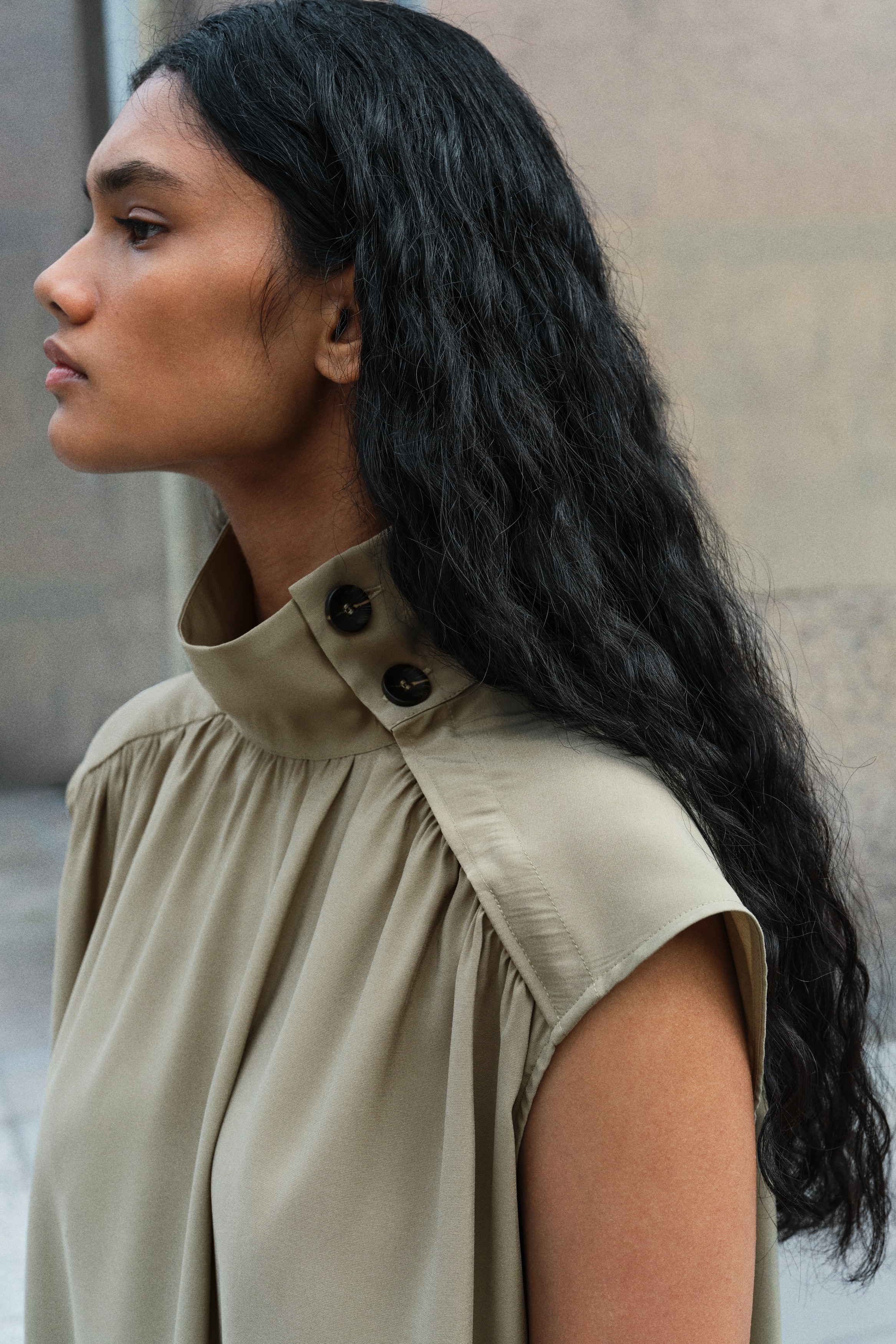 Button-Detail Dress with Flared Skirt - thumbnail 4