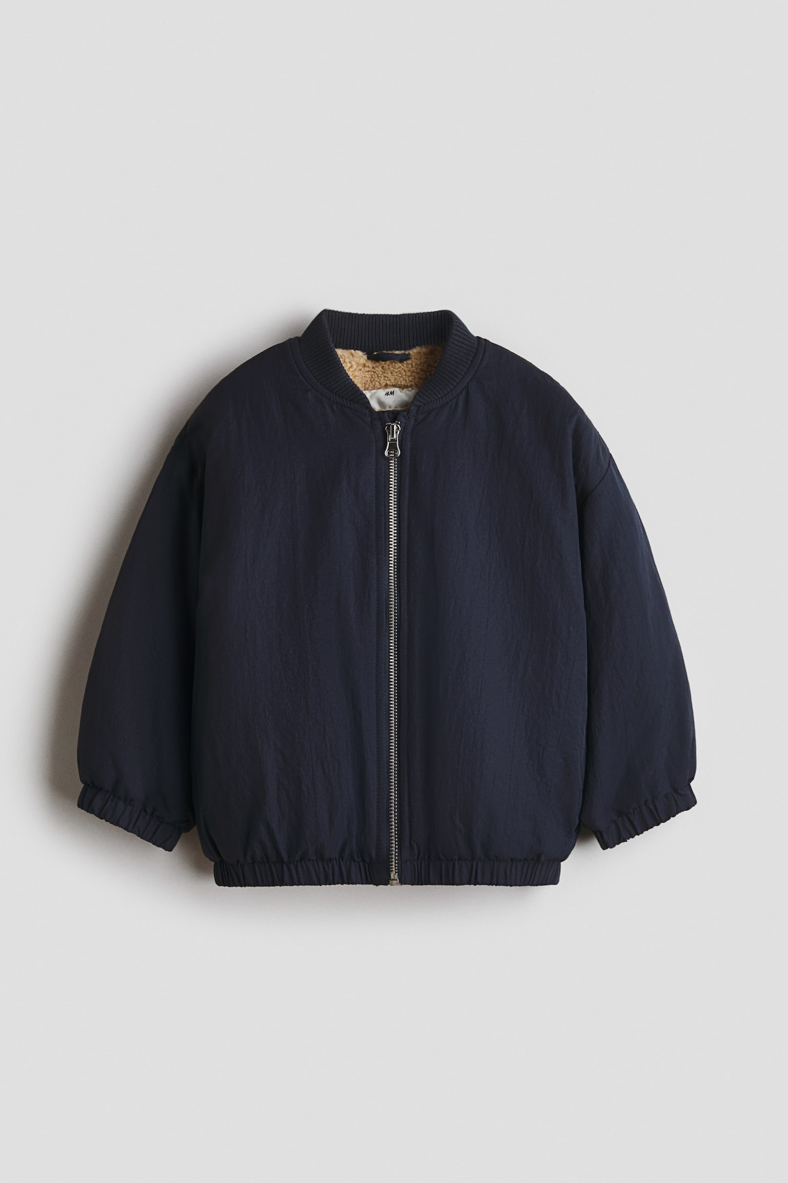 Teddy-lined bomber jacket - Navy blue - 1