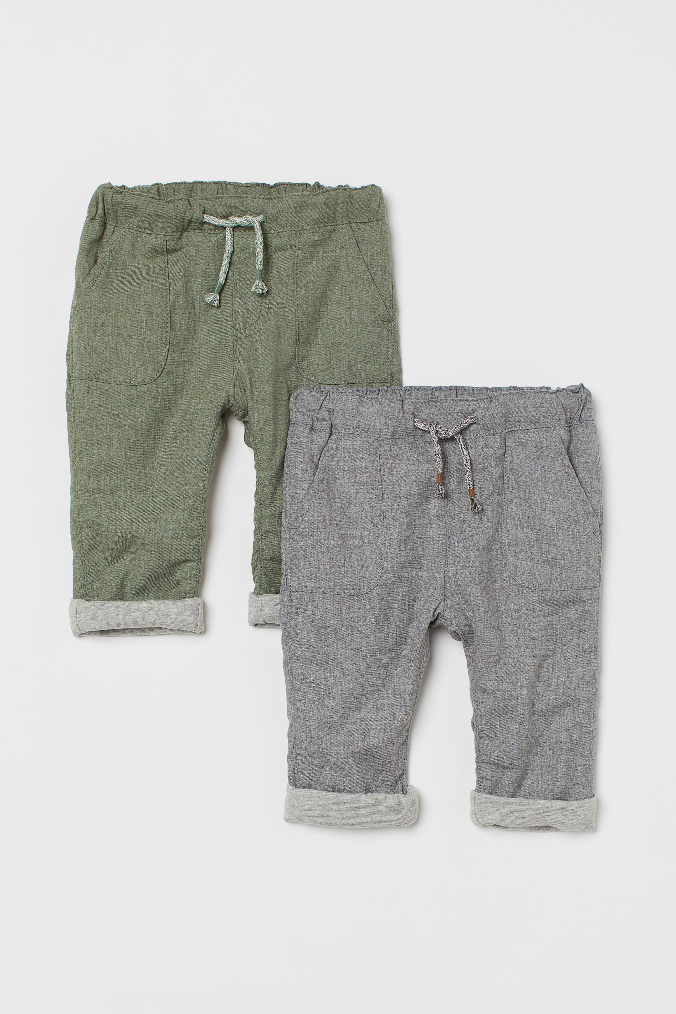 View larger image: 2-pack lined pull-on trousers - Grey/Khaki green - Kids | H&M IE 1
