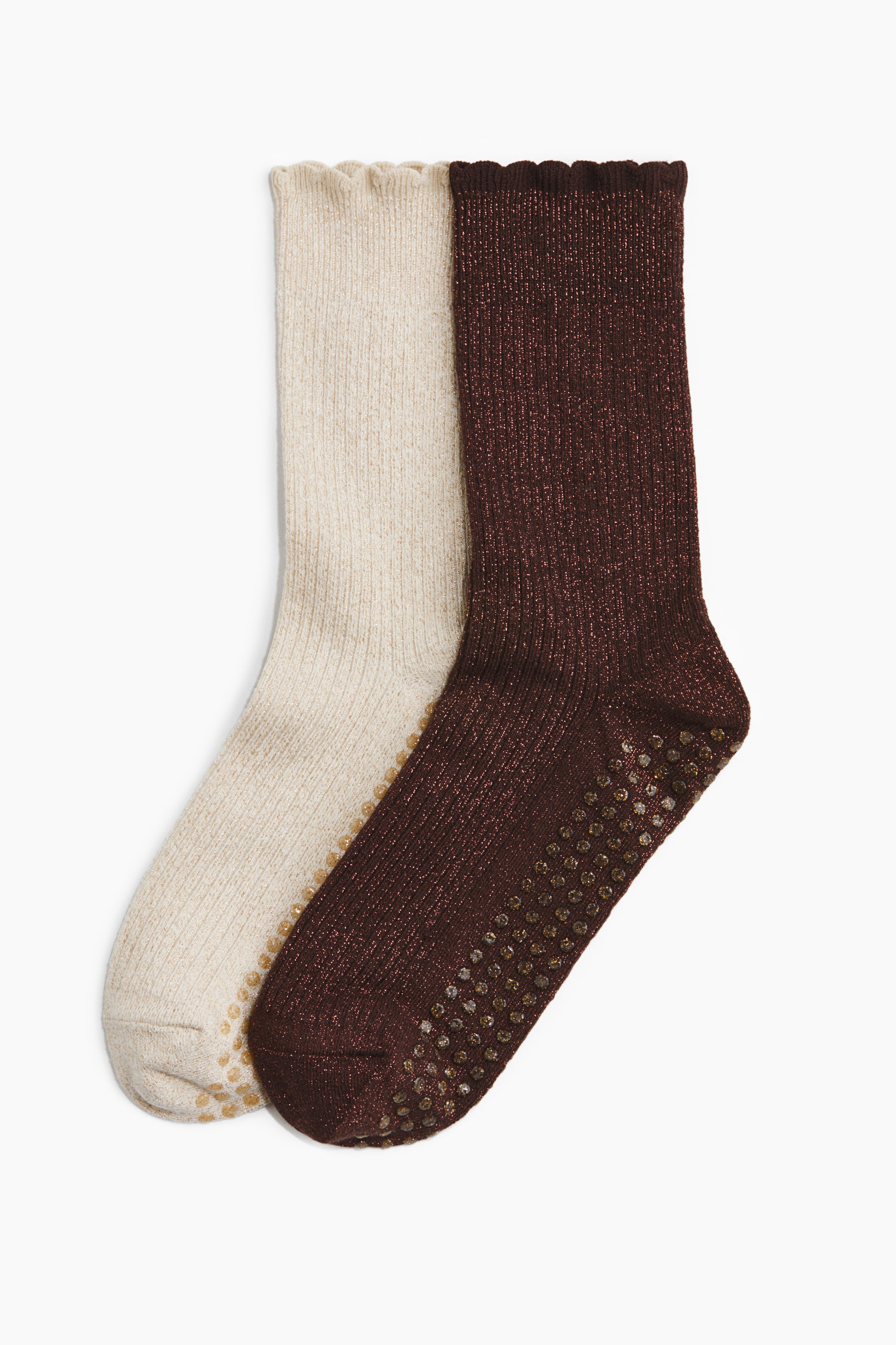 View larger image: 2-pack glittery Anti-slip Yoga socks - Warm brown/Light beige - Ladies | H&M GB 1
