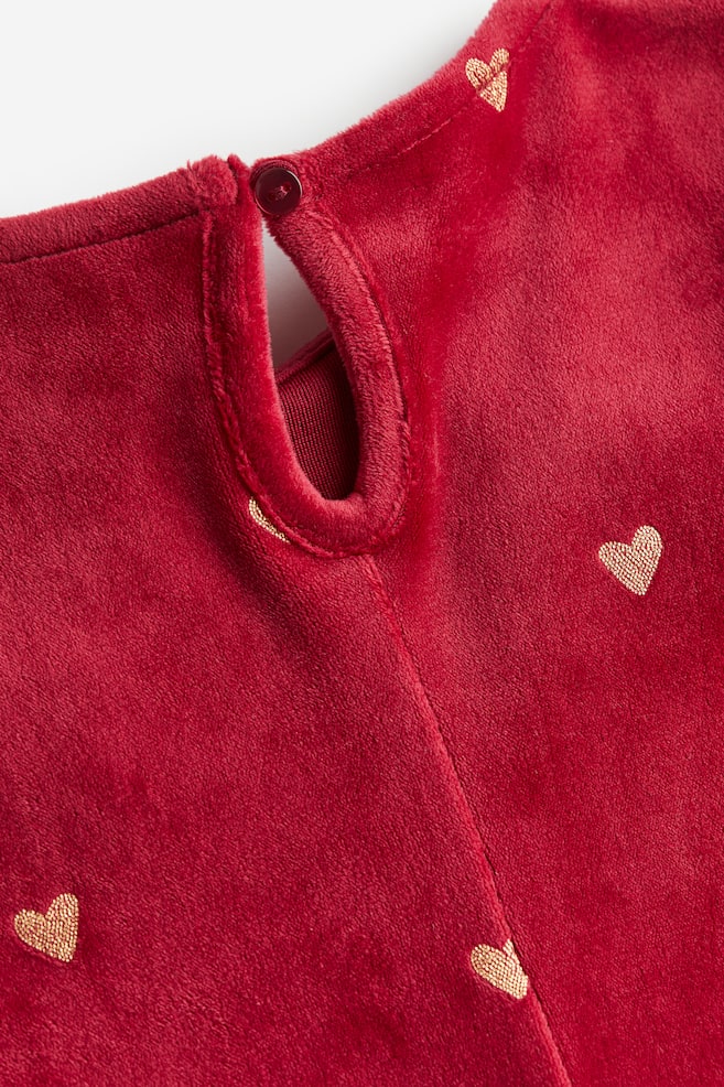 Robe en velours avec col - Rouge/cœurs/Vert/fleuri - 2