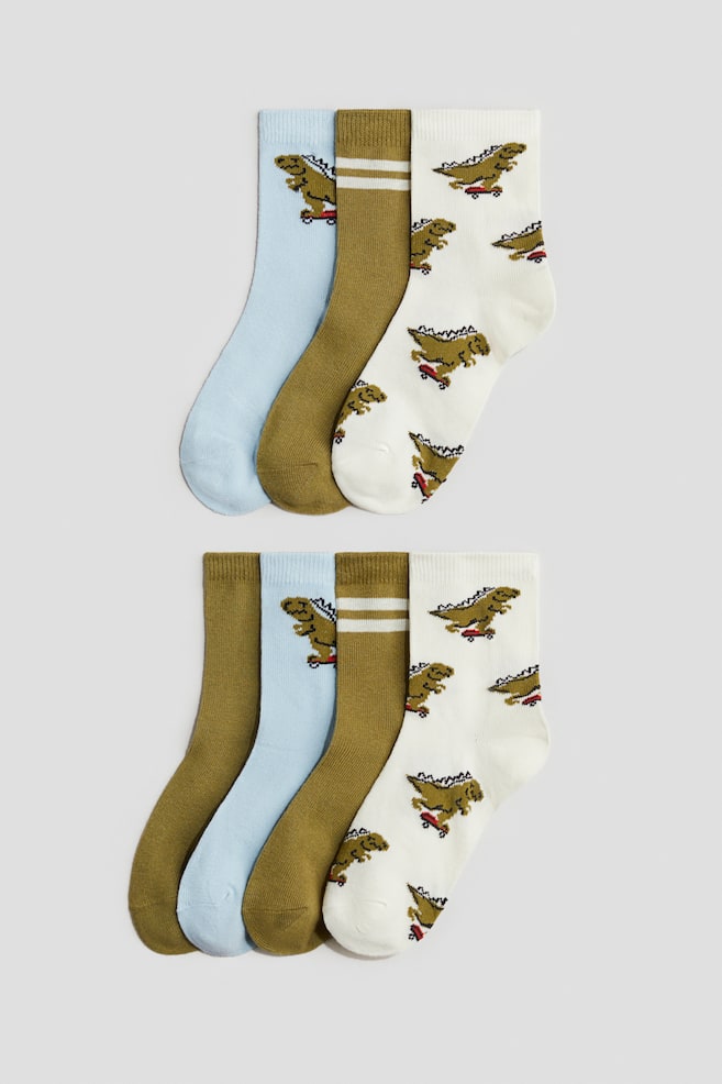 7-pack socks - Khaki green/DInosaurs/Light khaki green/Bears/Blue/Race Cars/Navy blue/Dinosaurs/Navy blue/Weekdays/Dark blue/Burgers/Dark green/Sports balls/Light grey marl/Vehicles/Light blue/Dinosaur/Dark red/Burgers/Dark green/Christmas/Light blue/Footballs - 1