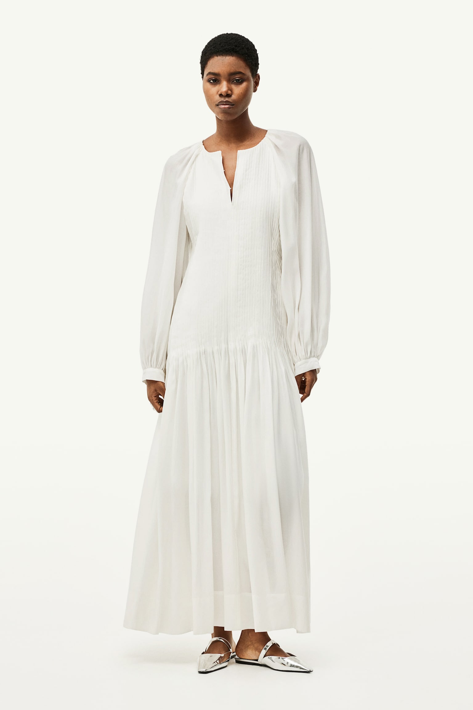 Pin Tuck Maxi Dress - White - 1