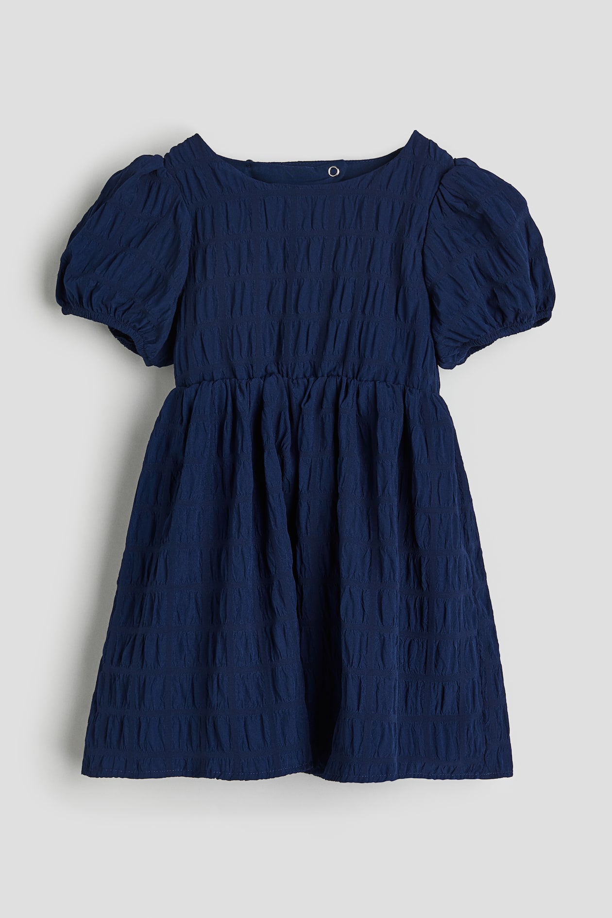 h&m blue puff sleeve dress Ladies - Navy Blue/Patterned Puff-Sleeved Dress - Size: M