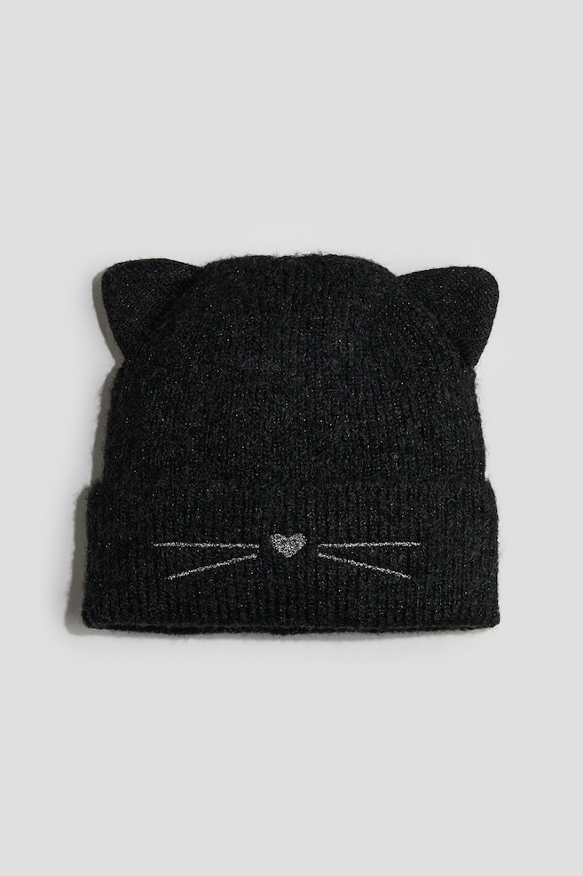 Ear Detail Beanie - Black/Light dusty pink/Cream - 1