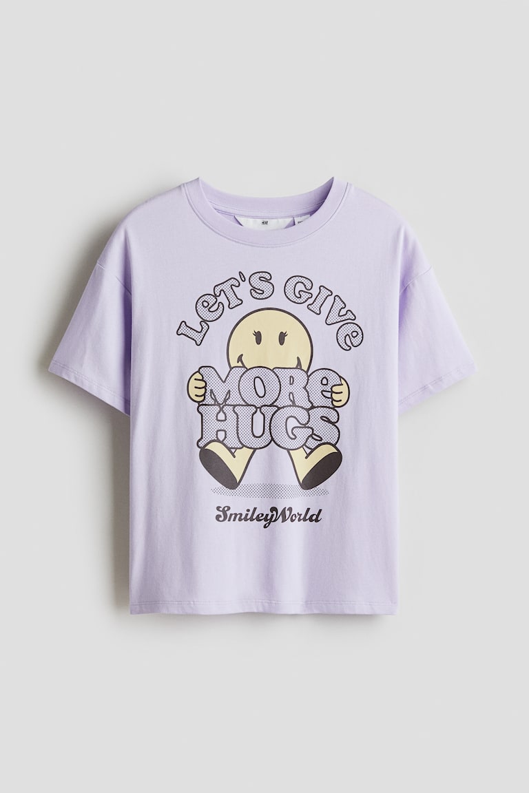 Katoenen T-shirt met print Paars/SmileyWorld® KINDEREN H&M BE