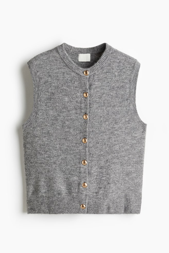 Fine-Knit Vest - Gray melange/Navy blue - 1