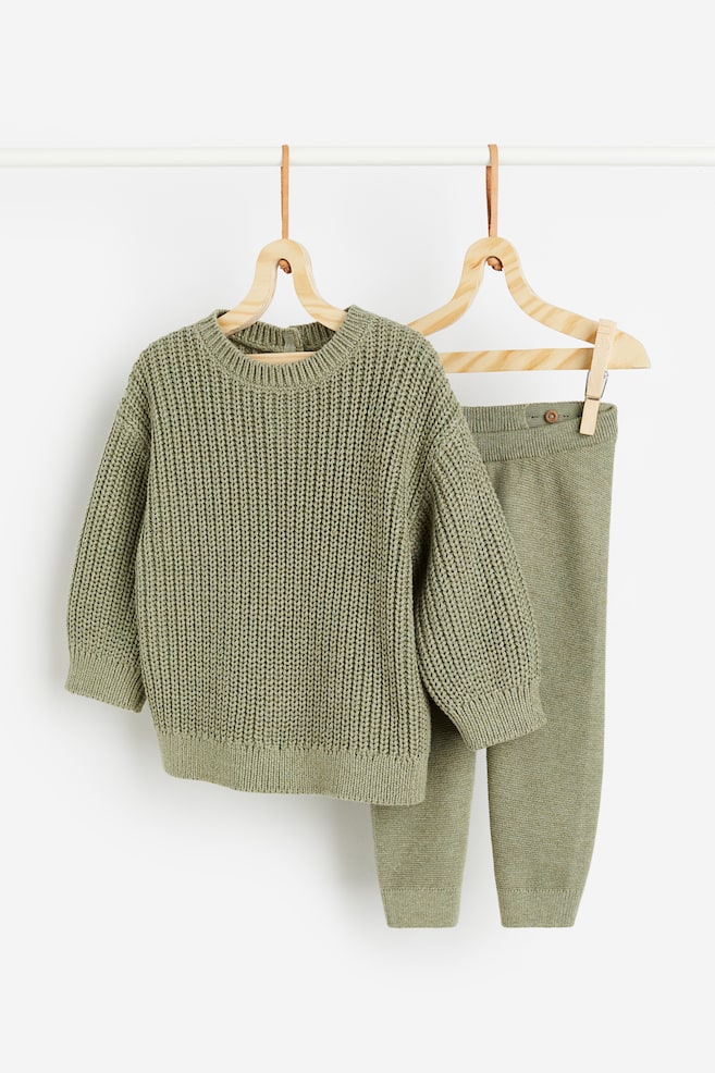 2-piece knitted set - Green/Light brown - 1