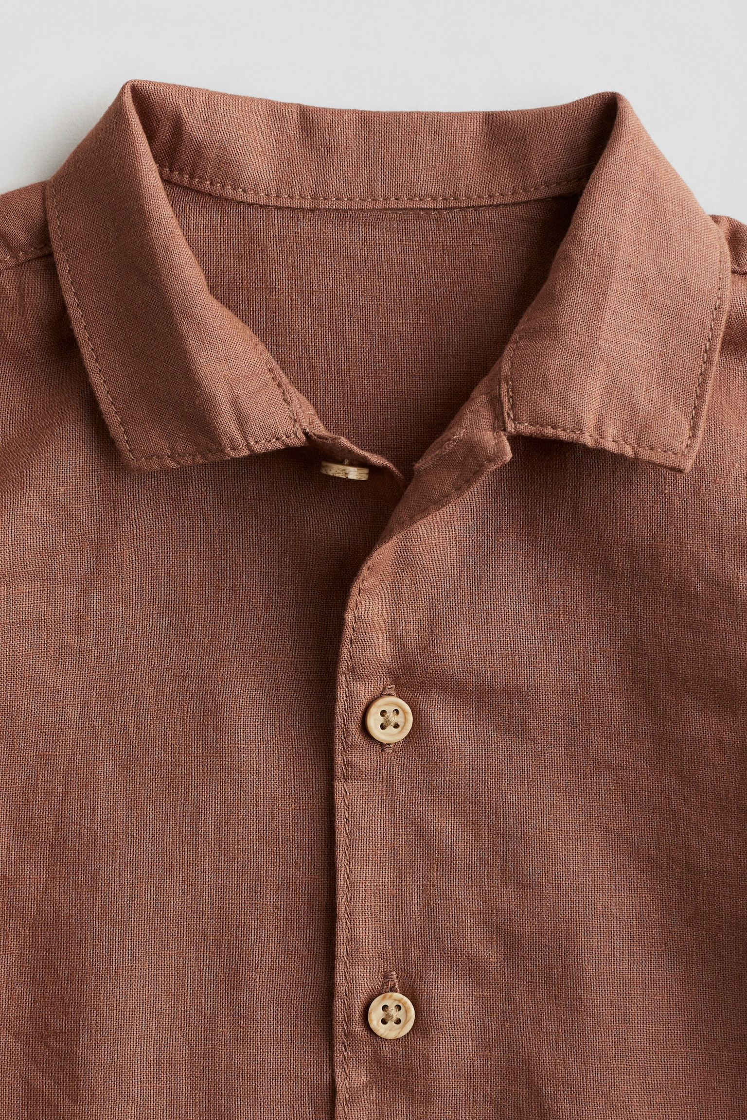 Linen Blend Shirt - Brown - 2