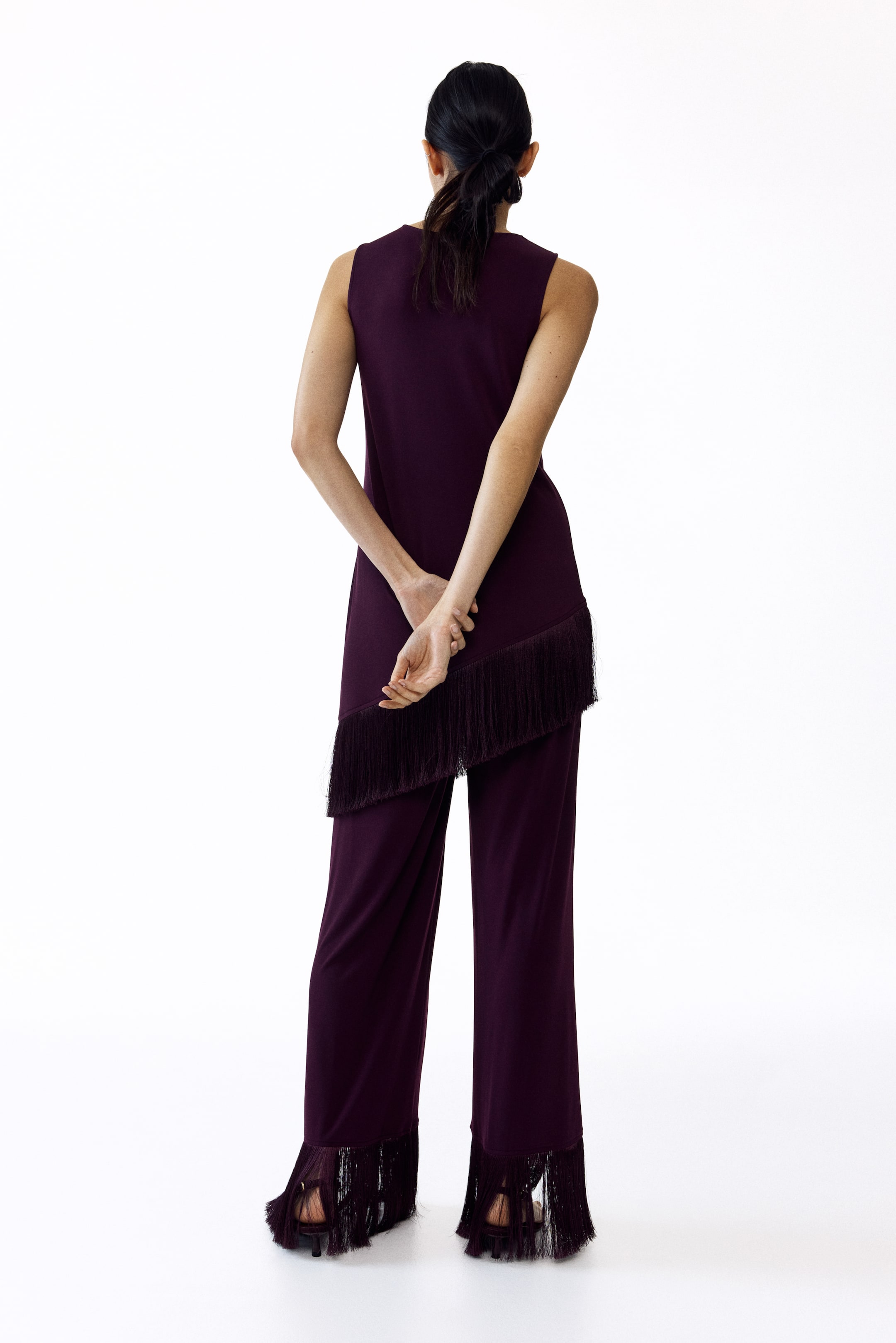 Pantalon MAMA frangé en jersey