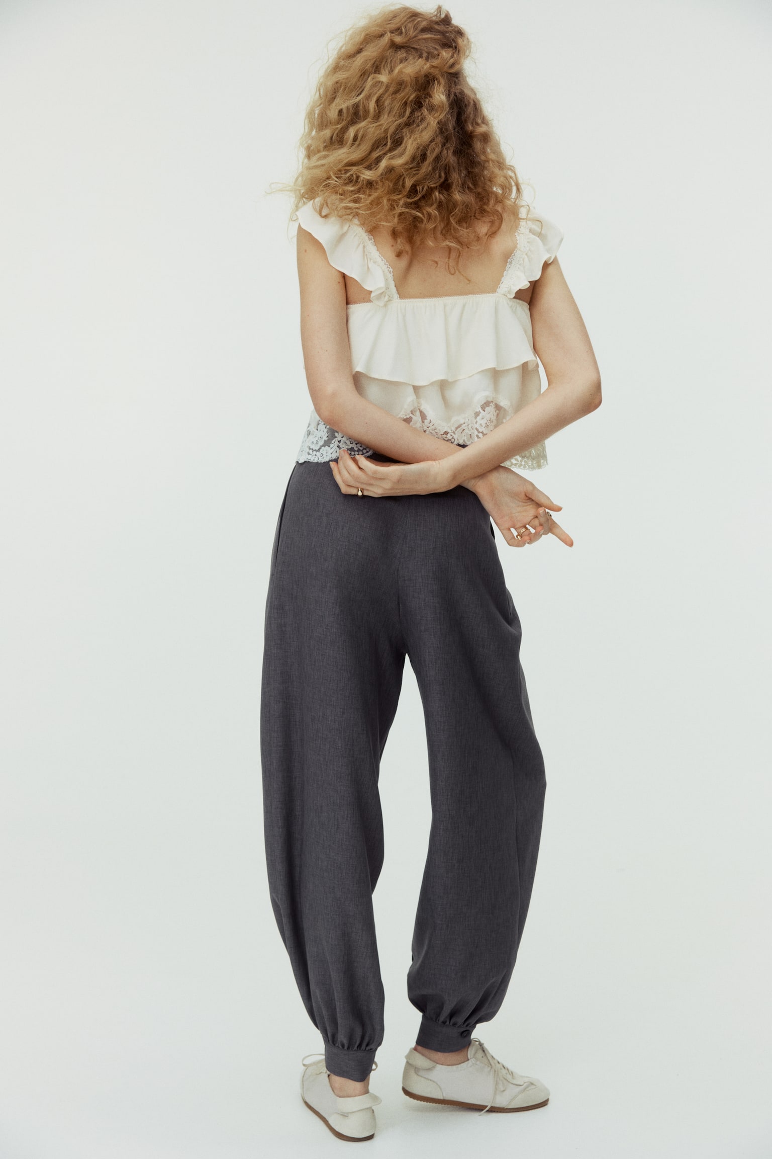 Pleated balloon trousers - Grey marl/Black - 5