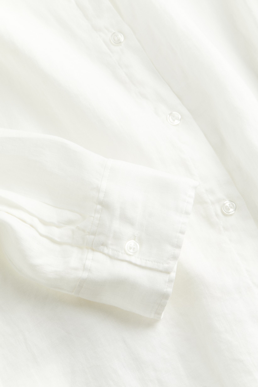 Long Linen Shirt - Long sleeve - Long - White - Ladies | H&M US