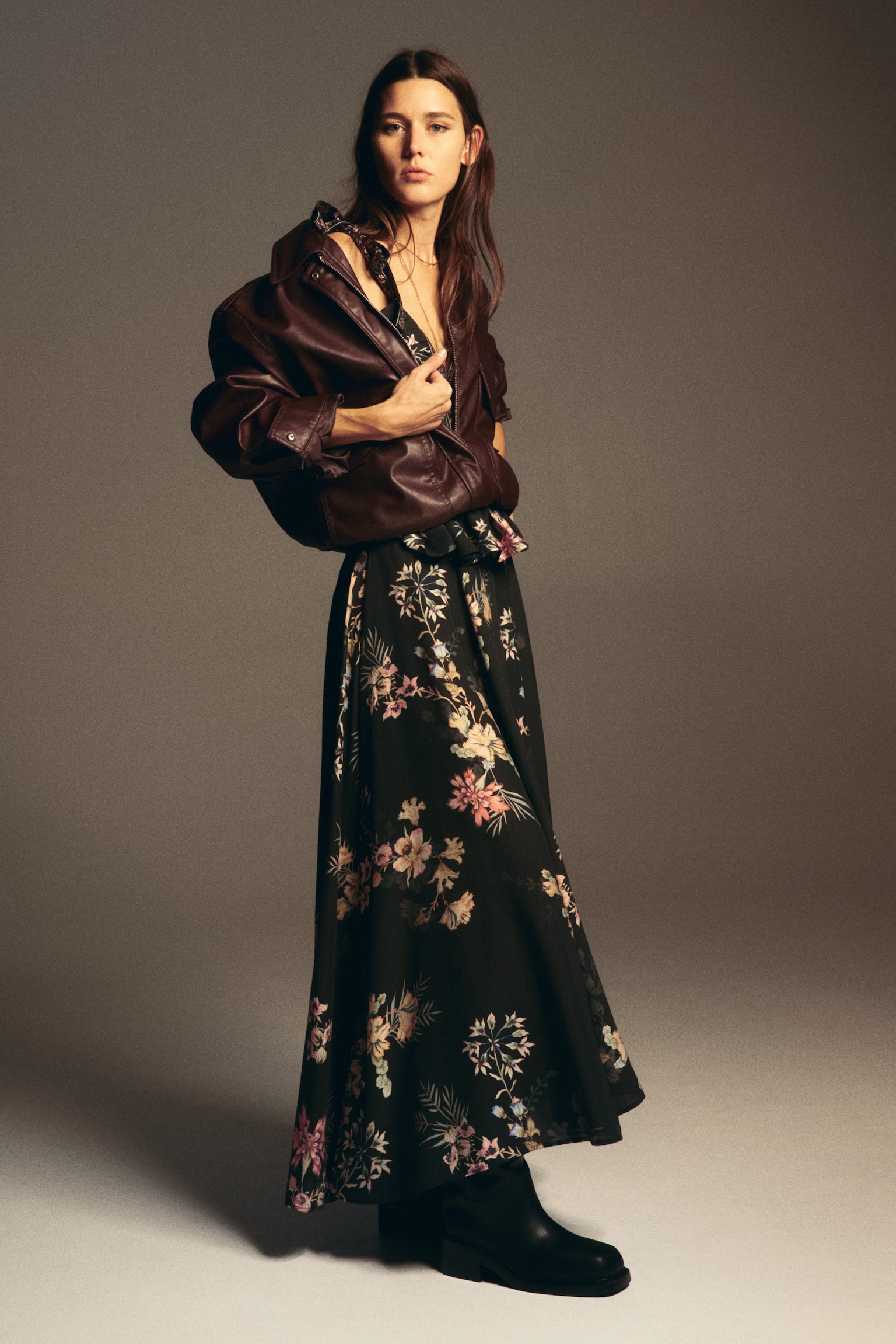 Loose-fit maxi skirt - Black/Floral - 5