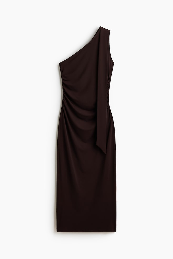 Poimutettu one shoulder -mekko - Tummanruskea/Luumunpunainen - 1