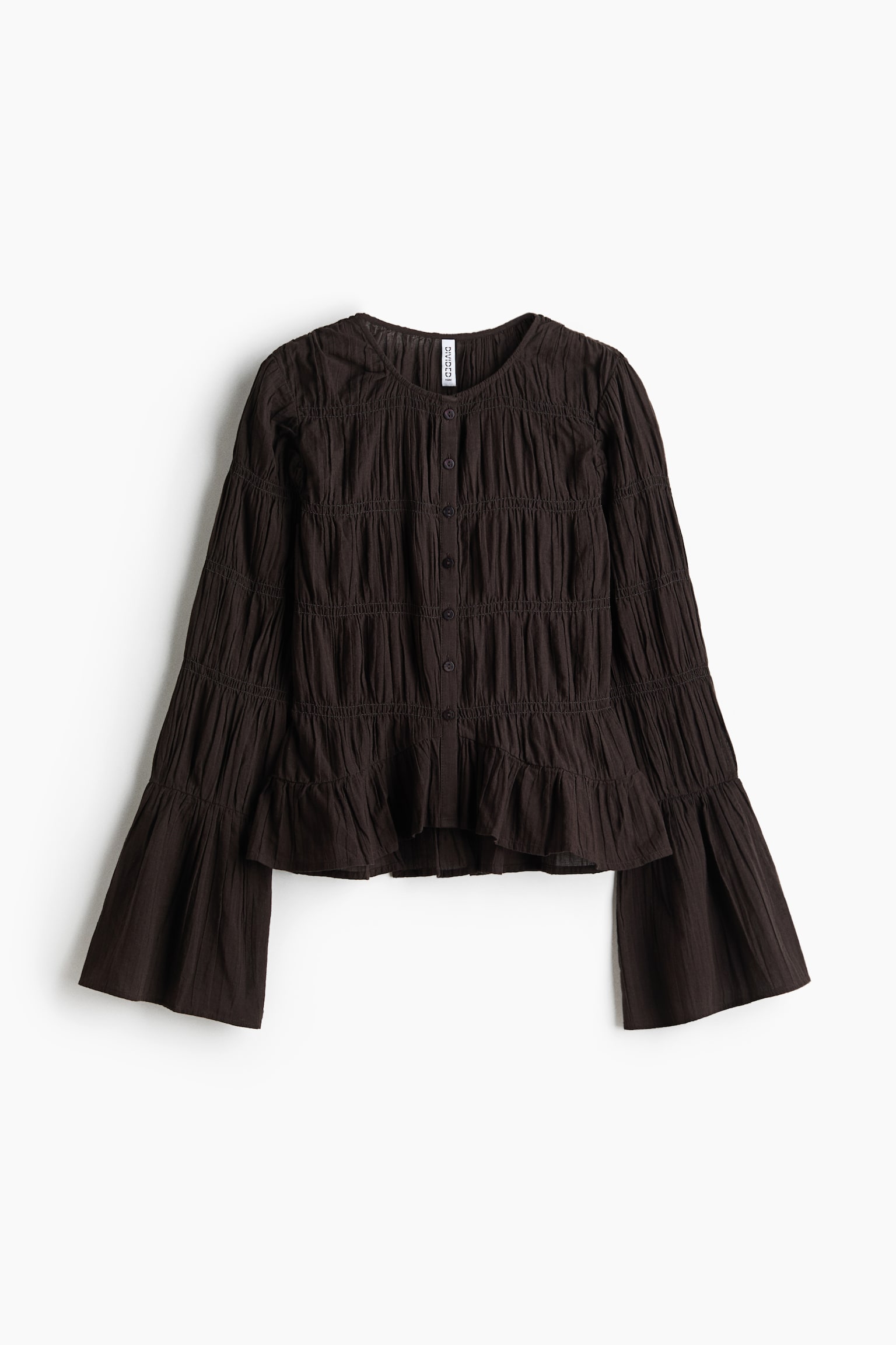 Smocked cotton blouse - Dark brown/Light beige - 2