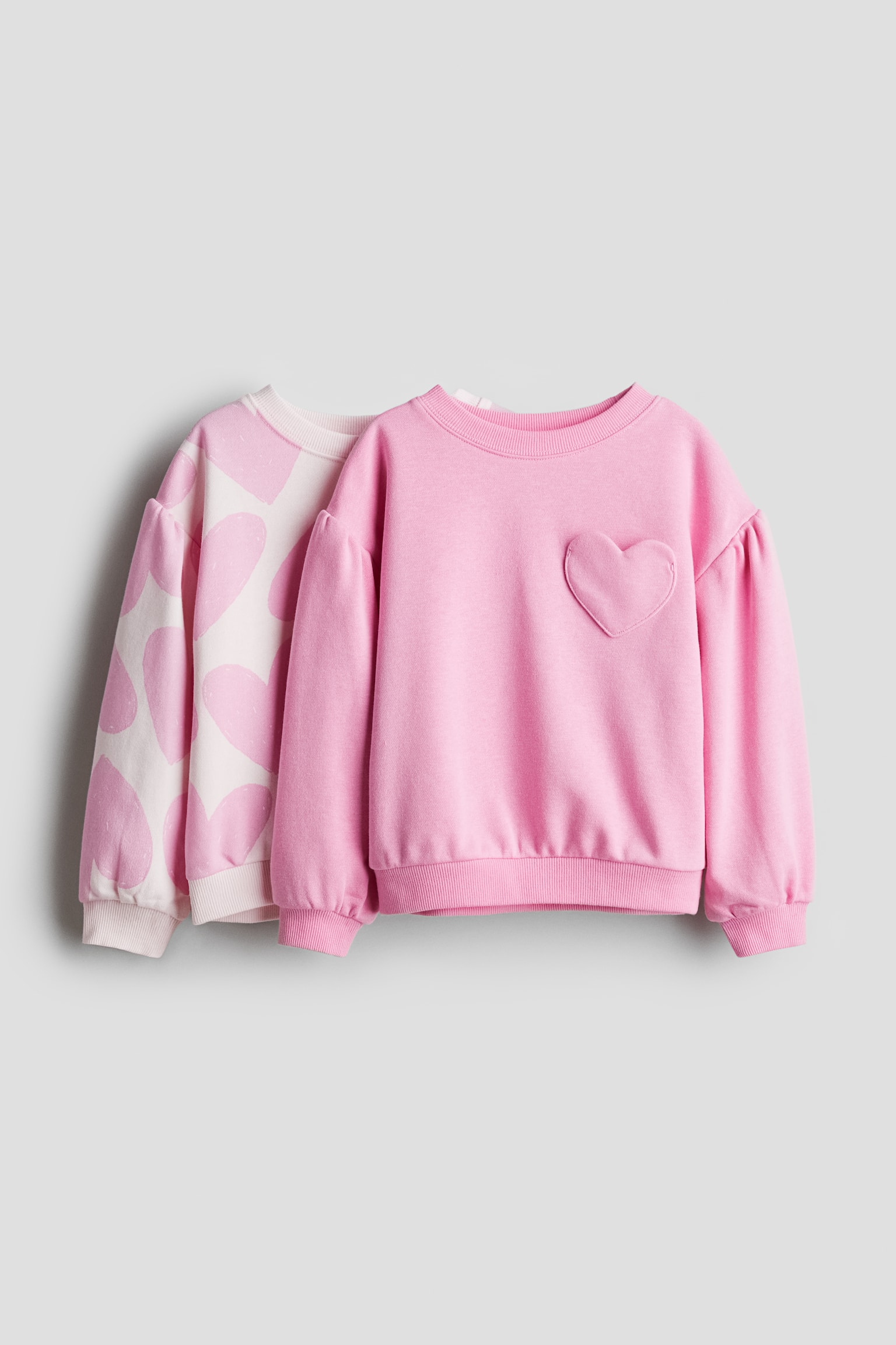 2-pack puff-sleeved sweatshirts - Pink/Hearts/Dusty pink/Floral/Red/Heart/Beige/Leopard-print - 1