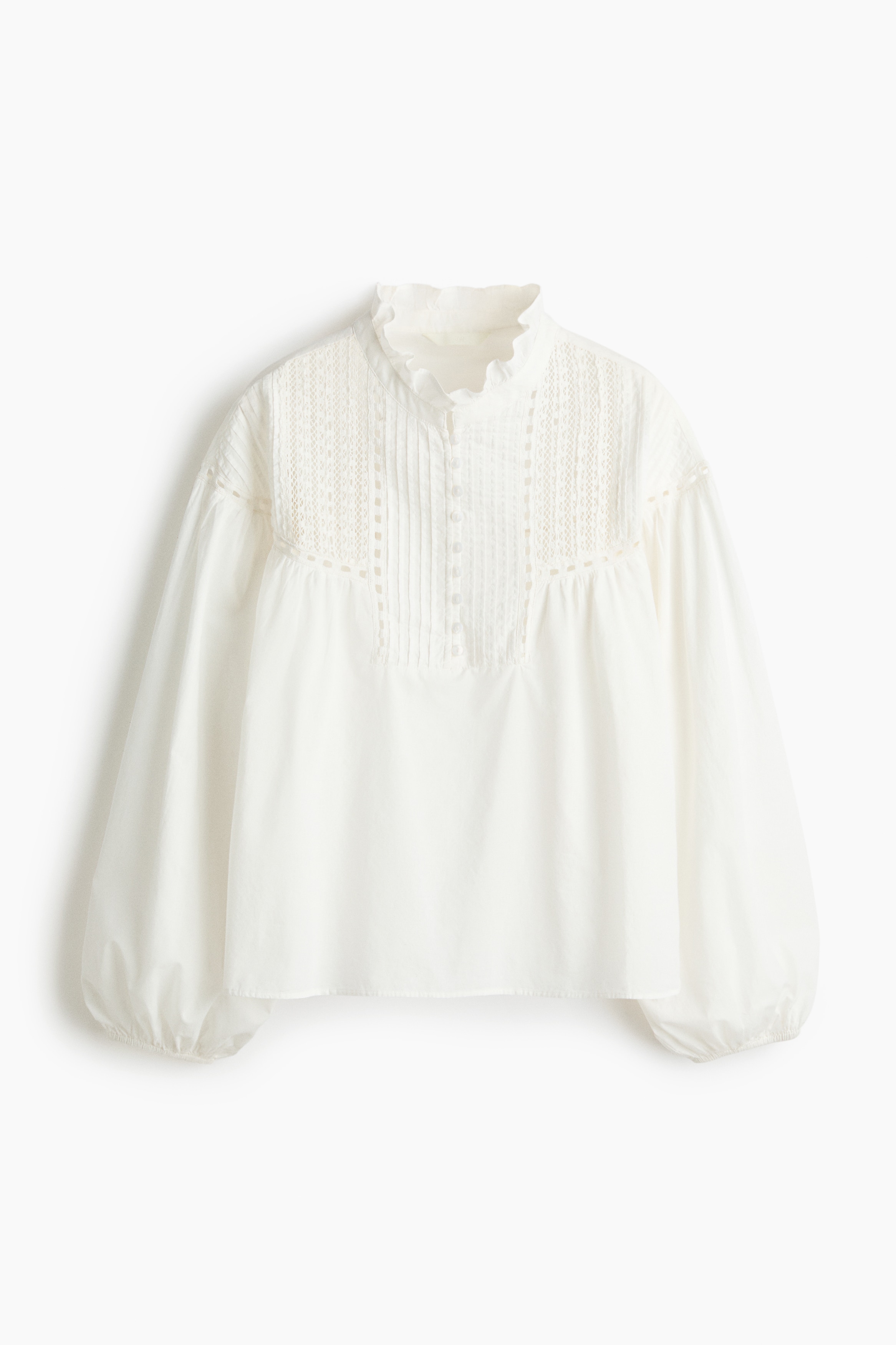 Blouse à col volanté en coton - Blanc