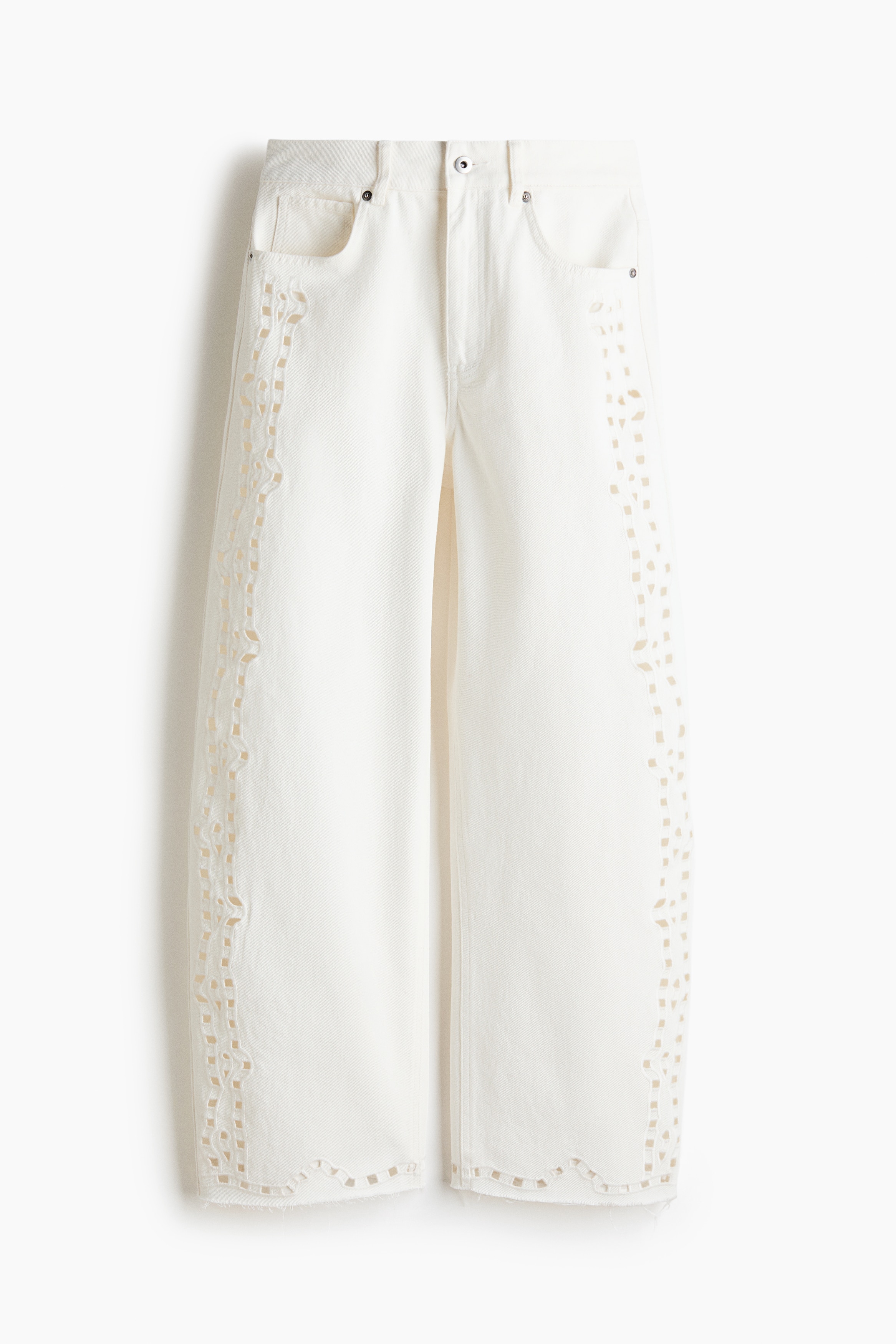 Jeans met broderie anglaise - Wit