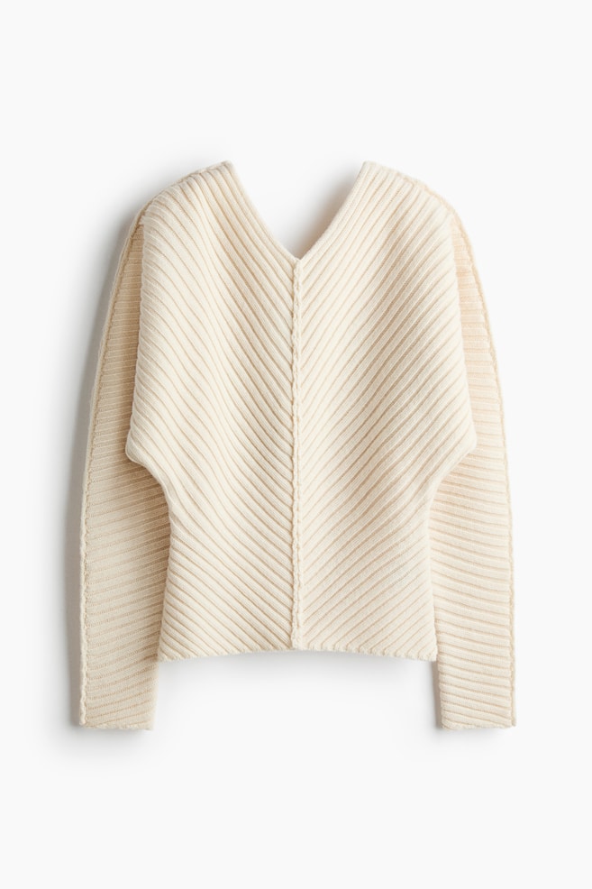 Pullover a coste in lana - Crema - 1