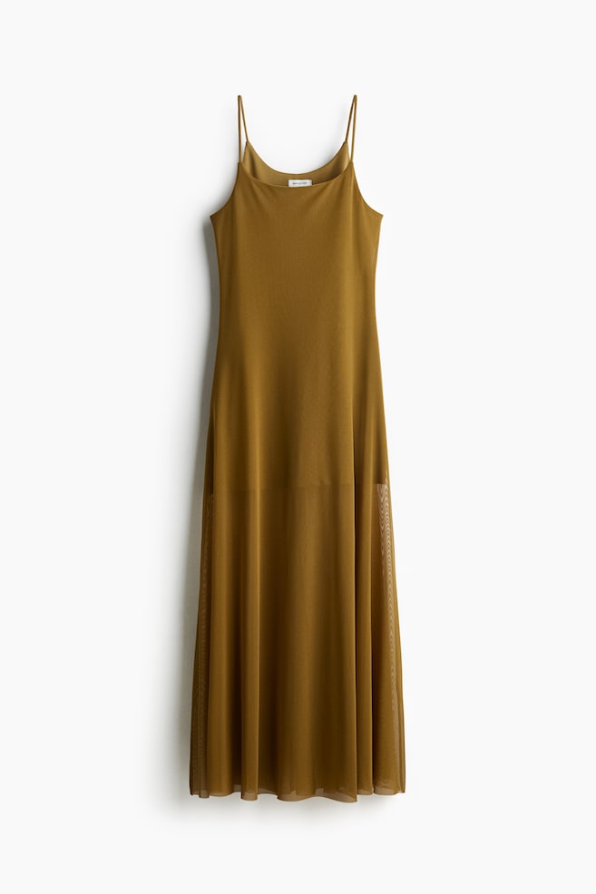 Trägerkleid aus Mesh - Khakigrün/Gelb - 1