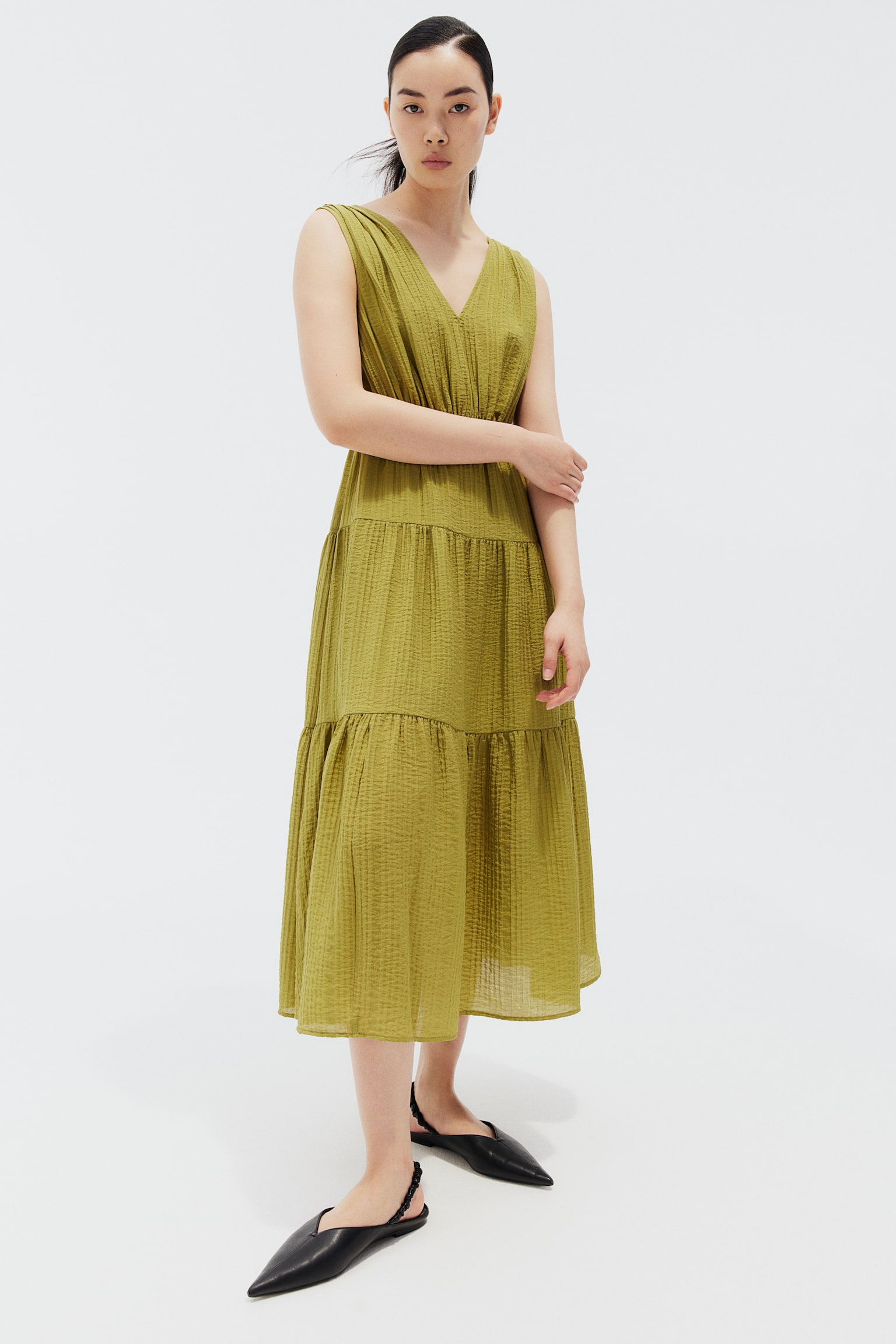 Tiered dress - Olive green/Light blue/Light yellow - 4