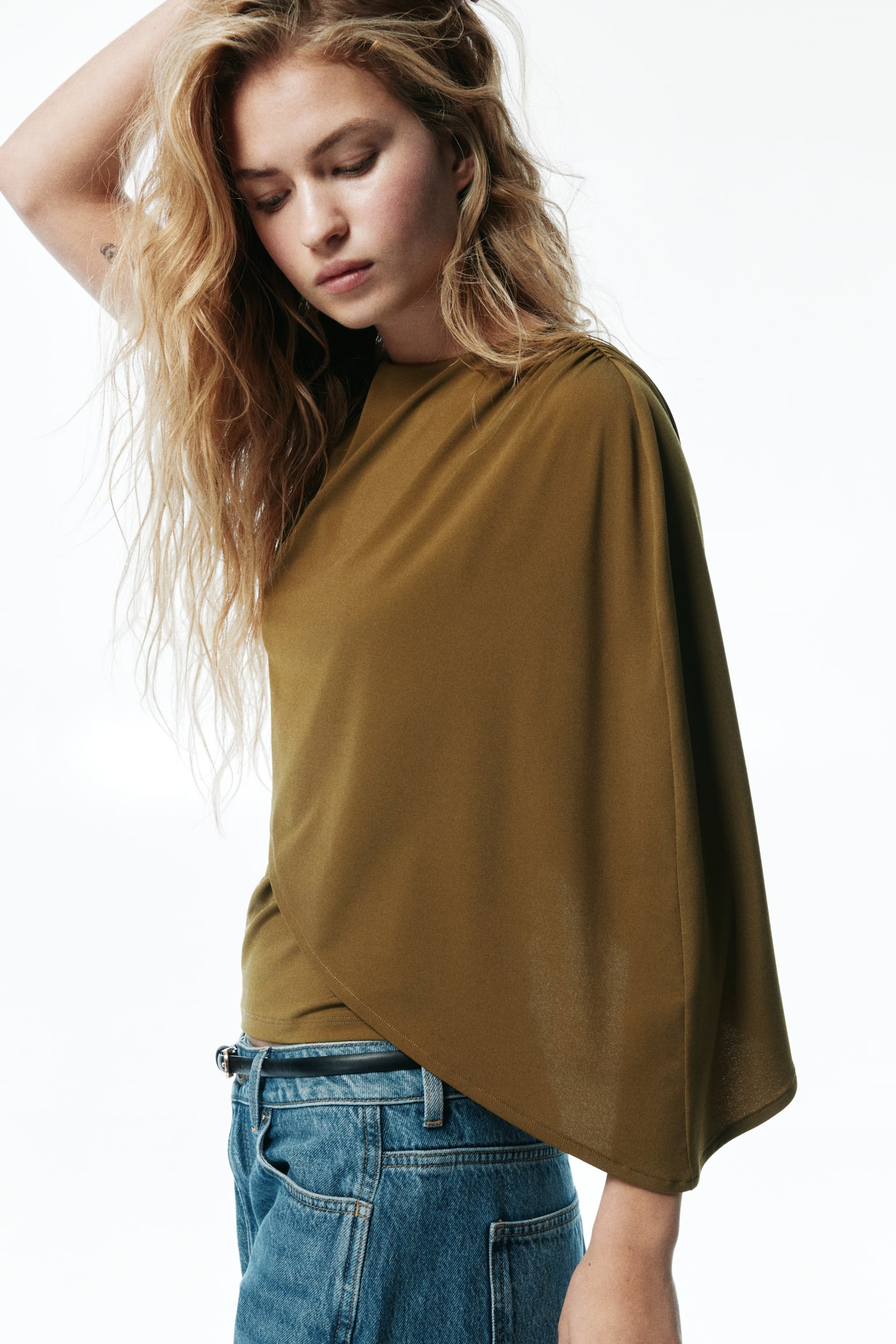 Cape-detail top - Dark khaki green/Black - 1