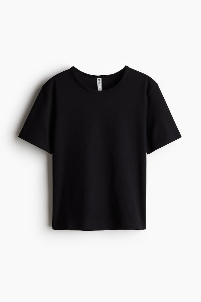 T-shirt van katoenen tricot - Zwart/Lichtgroen - 1