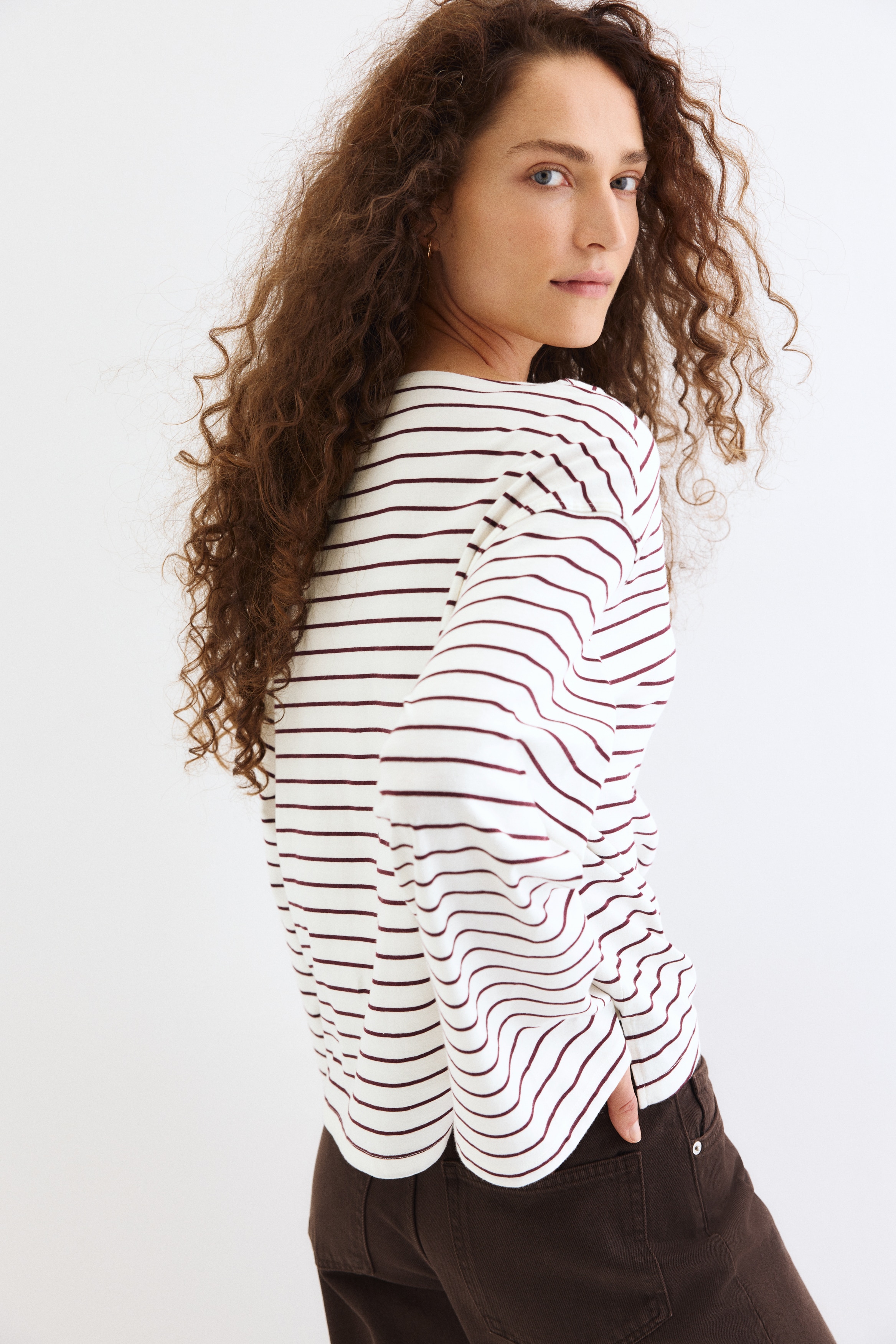 トップス mama MAMA Before & After Jersey Top - White/burgundy striped
