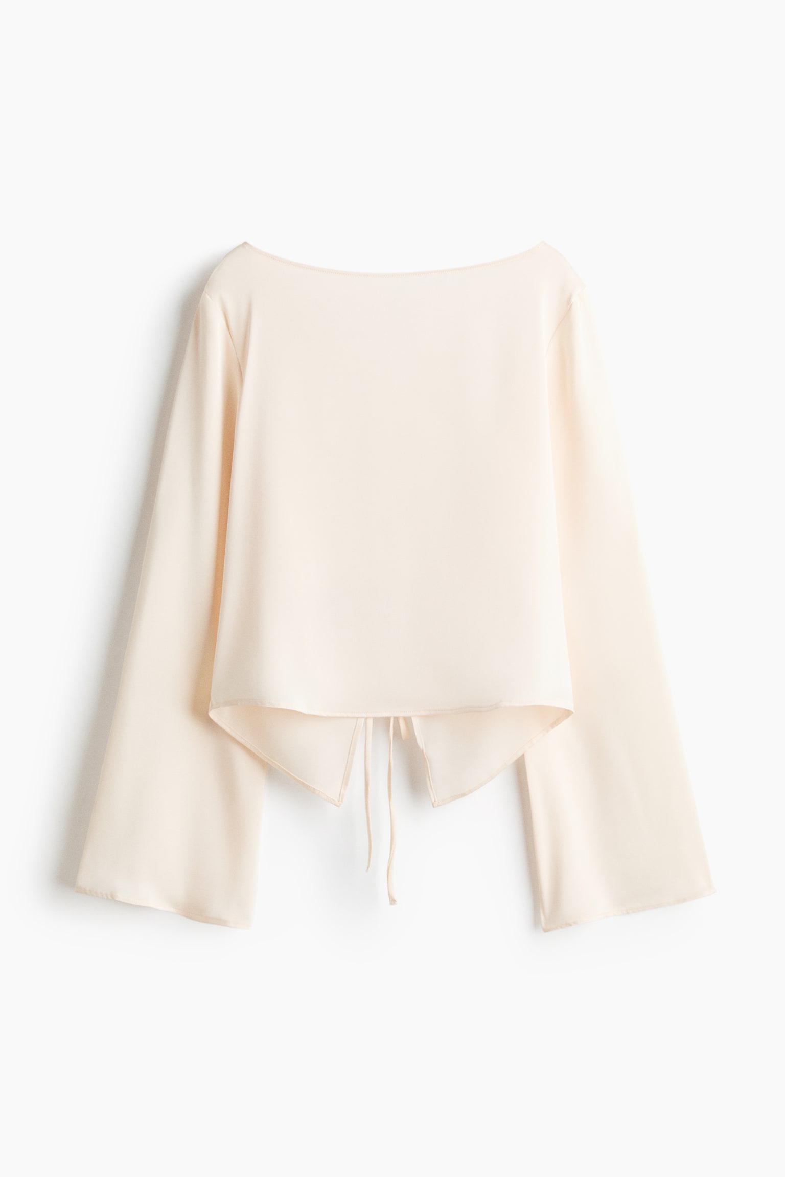 Tie-Back Boat-Neck Blouse - Cream/Light dusty blue - 1