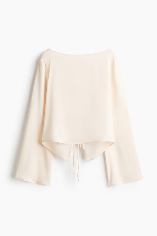 Blusa con escote barco y lazada - Crema/Azul empolvado claro - 1