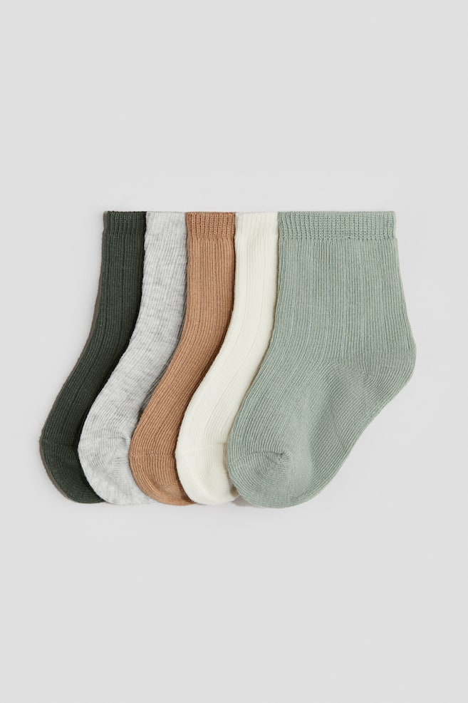 5er Pack Stricksocken - Grün/Beige - 1