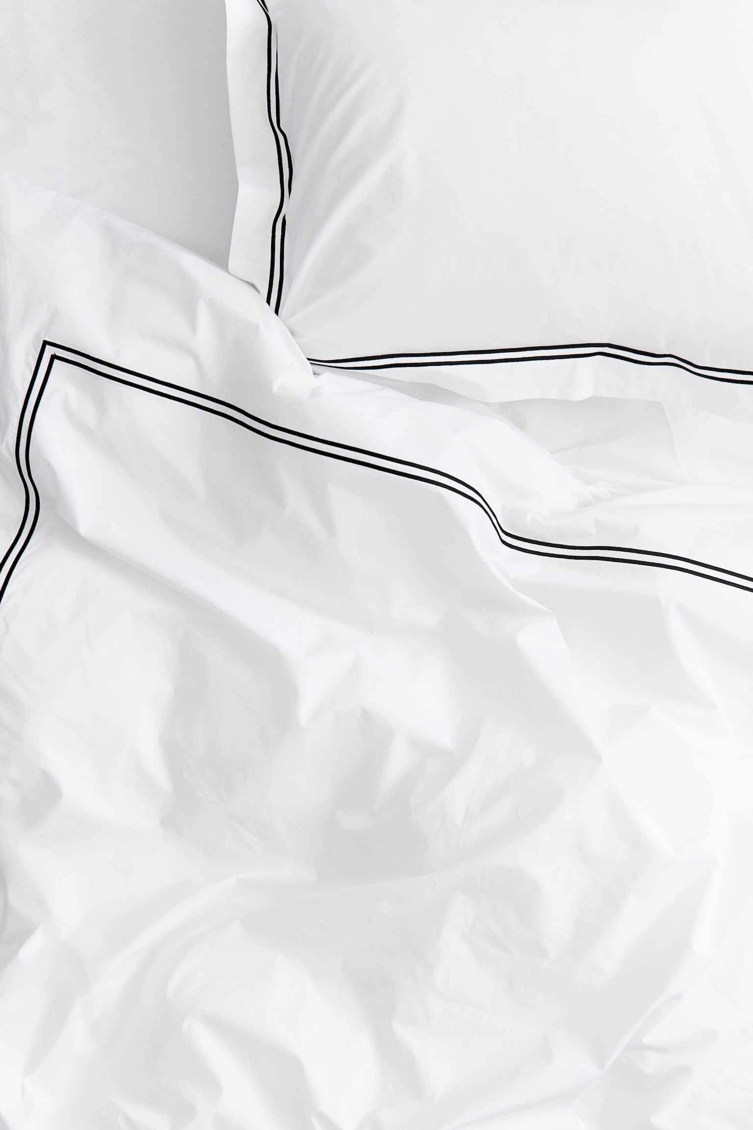 Cotton percale single duvet cover set - White/Black/White - 3