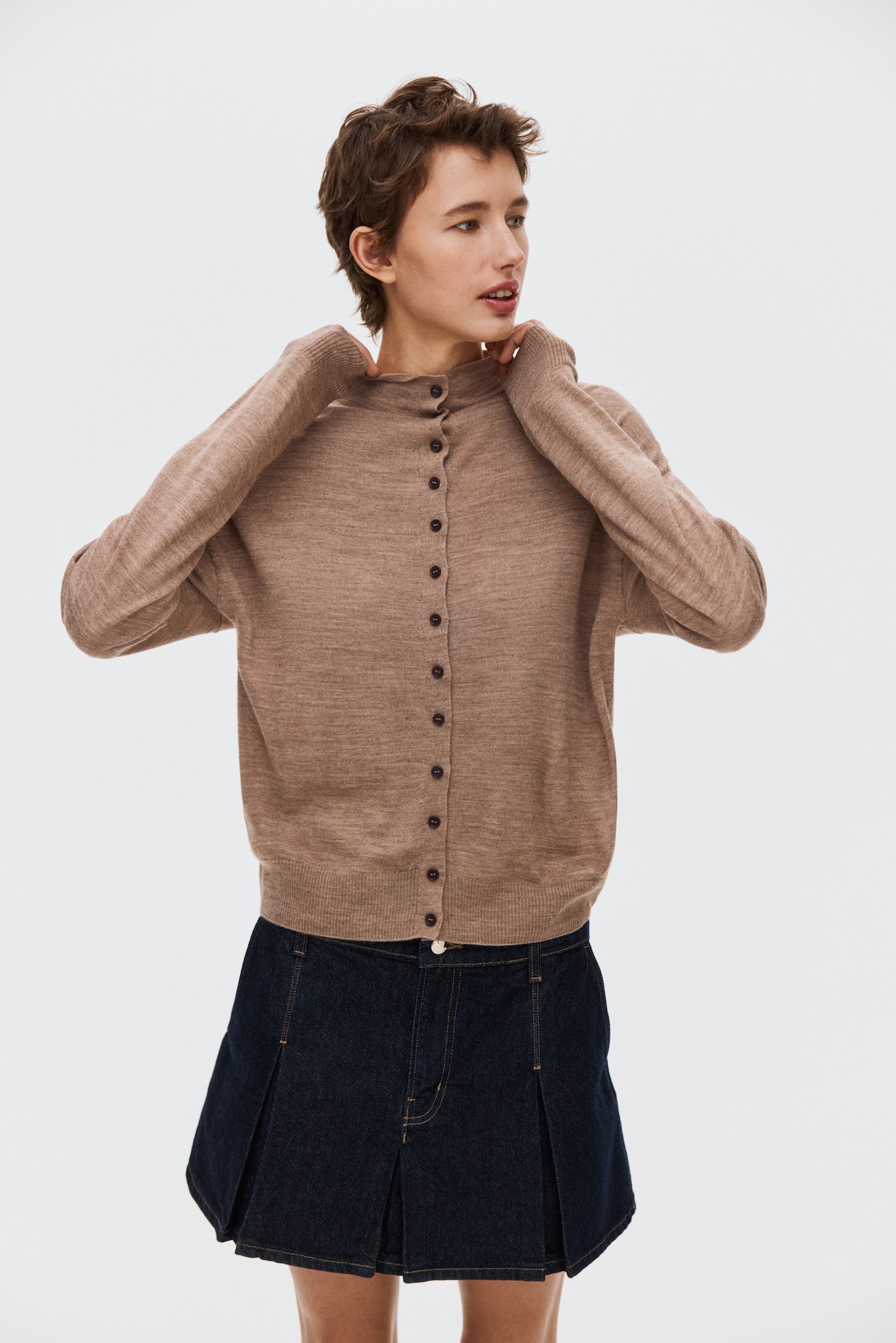 Cárdigan de cuello alto - Beige jaspeado - 6