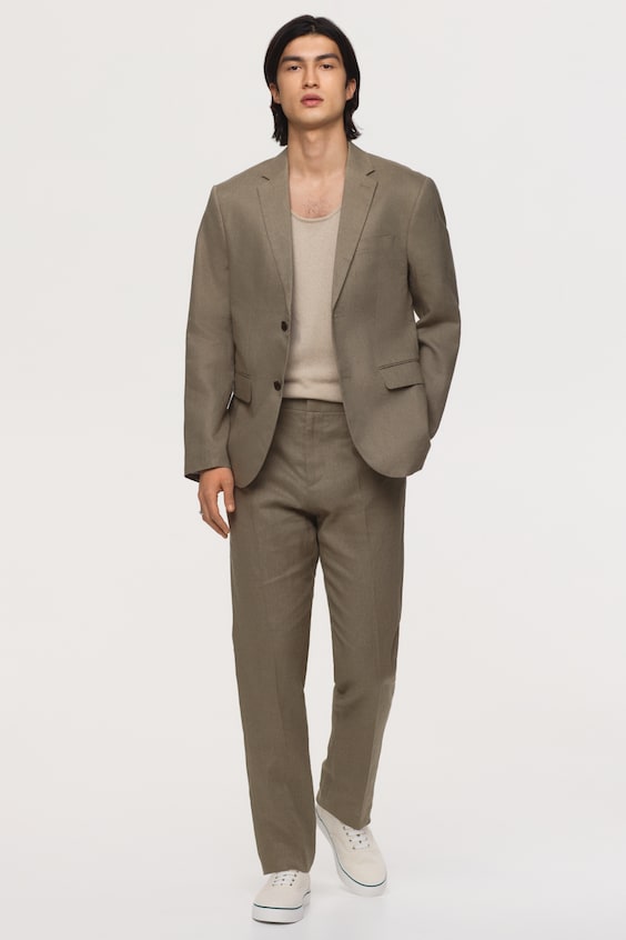 Lniane spodnie garniturowe Slim Fit