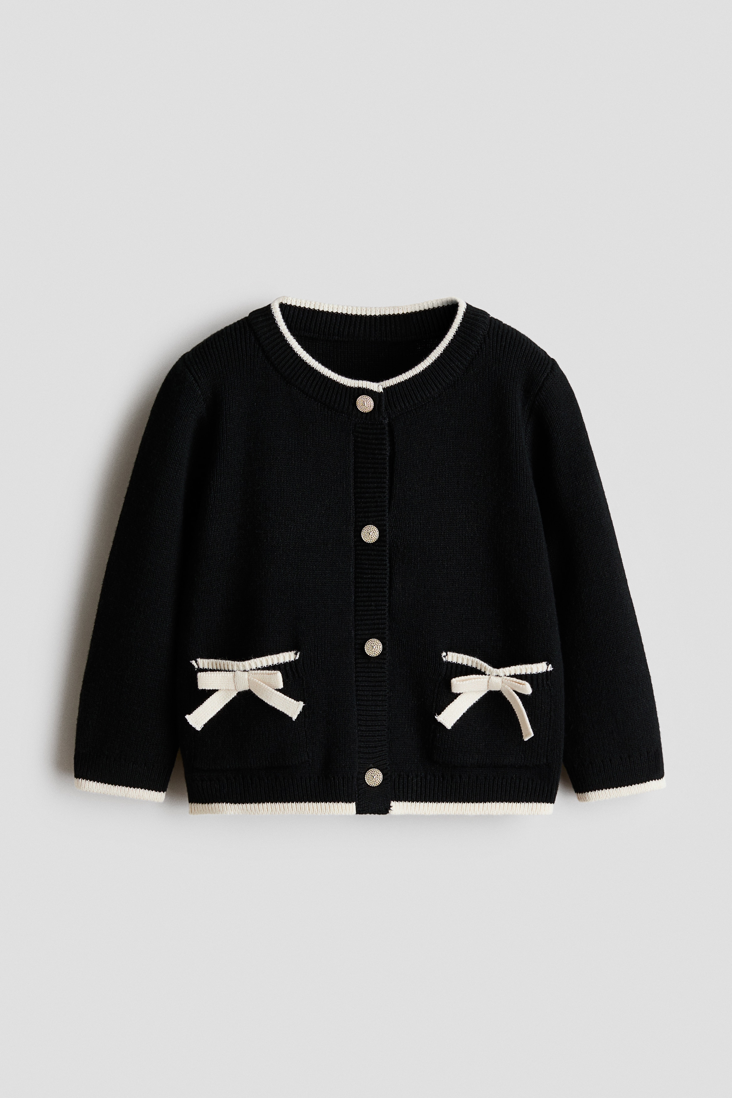 Fine-Knit Cardigan - Black/Cream/black/Cream/red striped