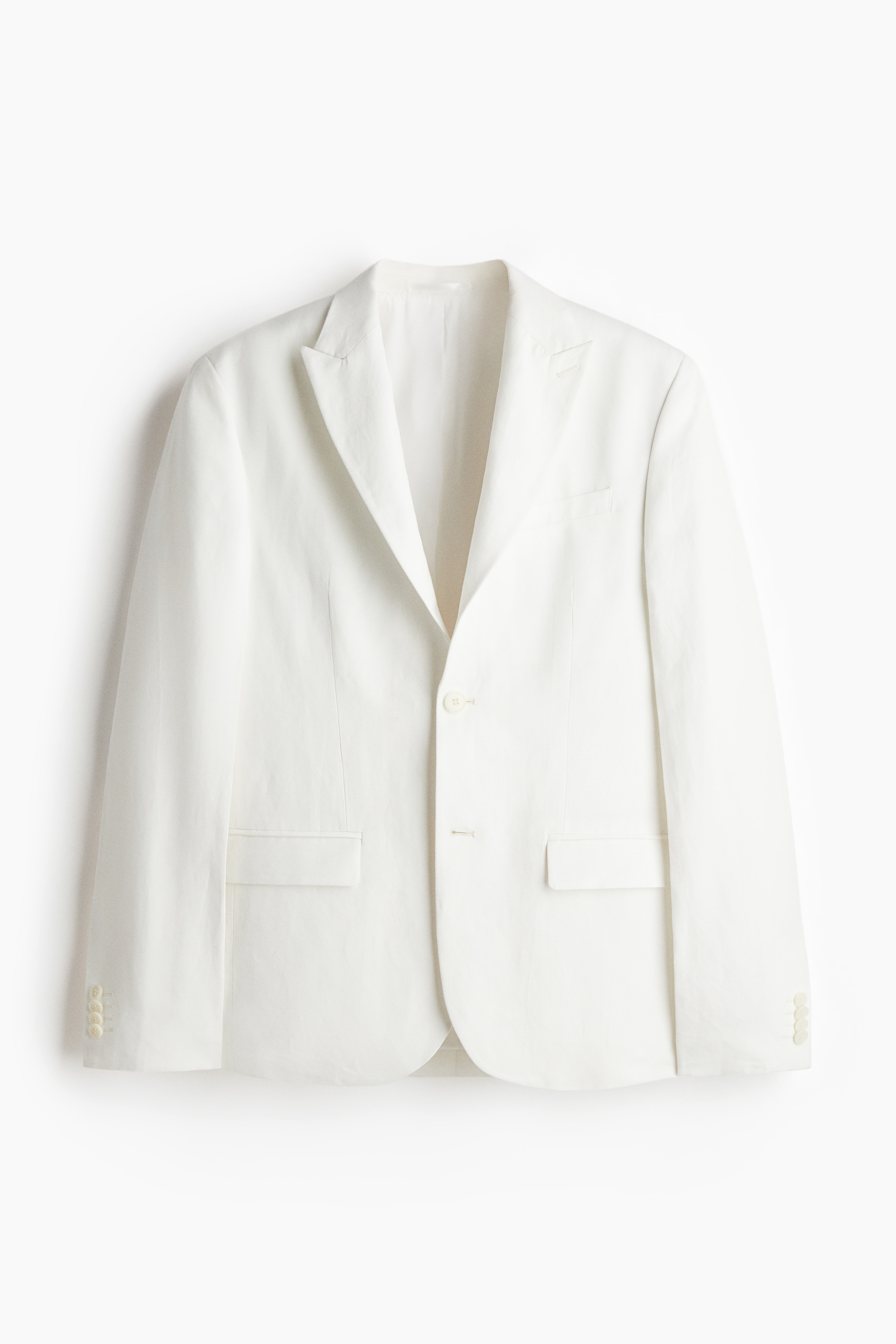 標準剪裁亞麻混紡外套 - 白色