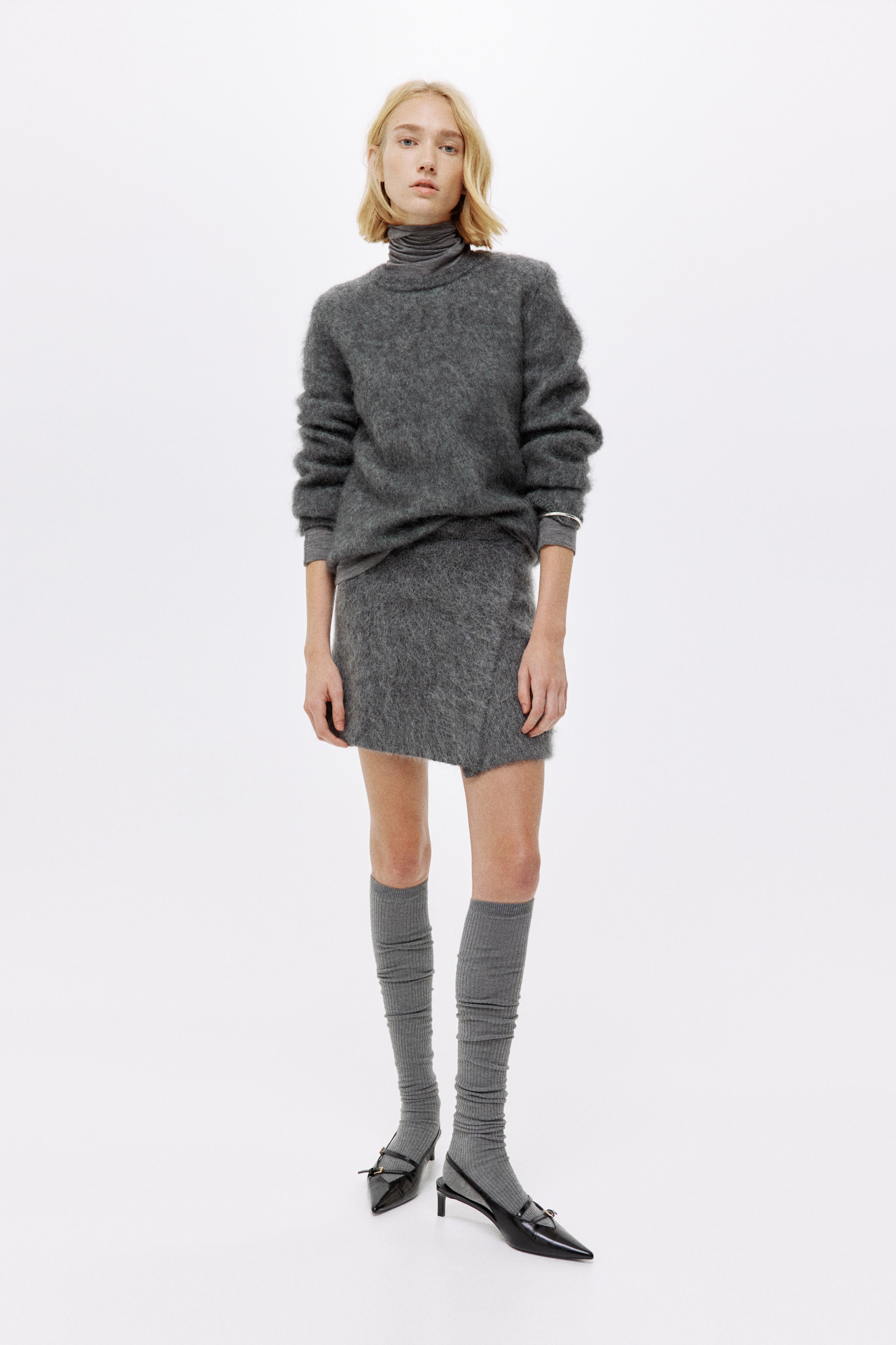 Mohair-Blend Mini Skirt - Dark gray melange - Ladies | H&M US